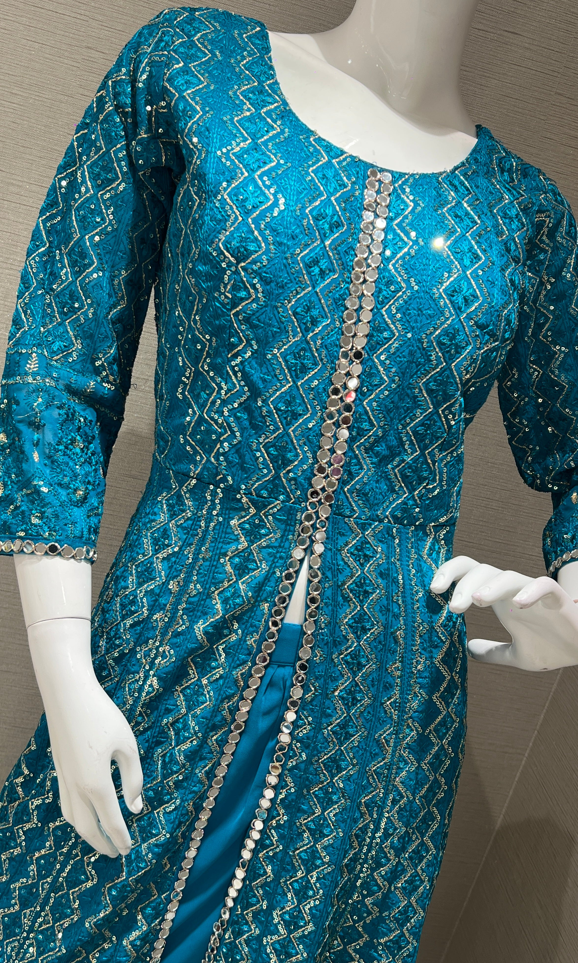 Rama blue front slit Anarkali with palazzo pants