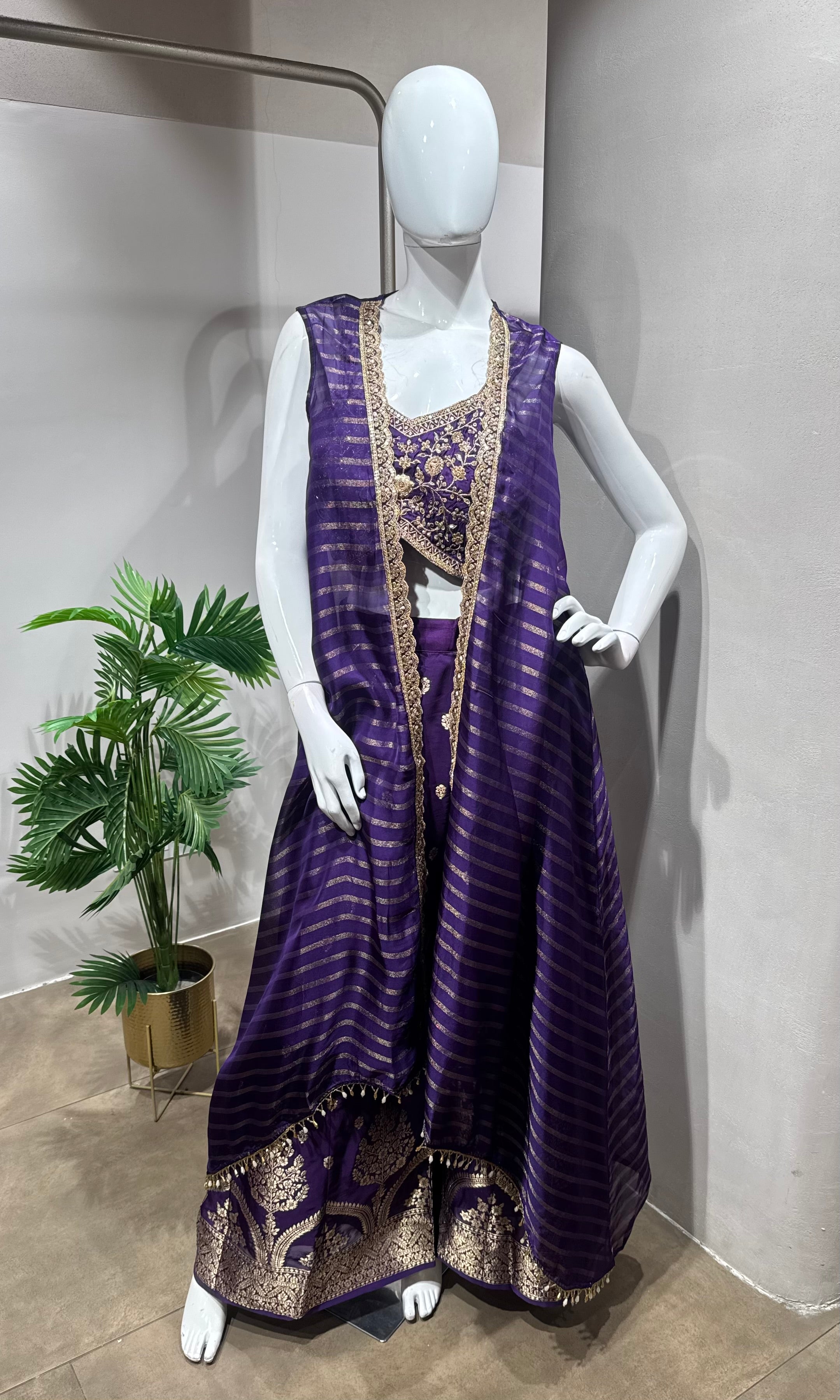 PURPLE CROP TOP PALAZZO SET WITH CAPE