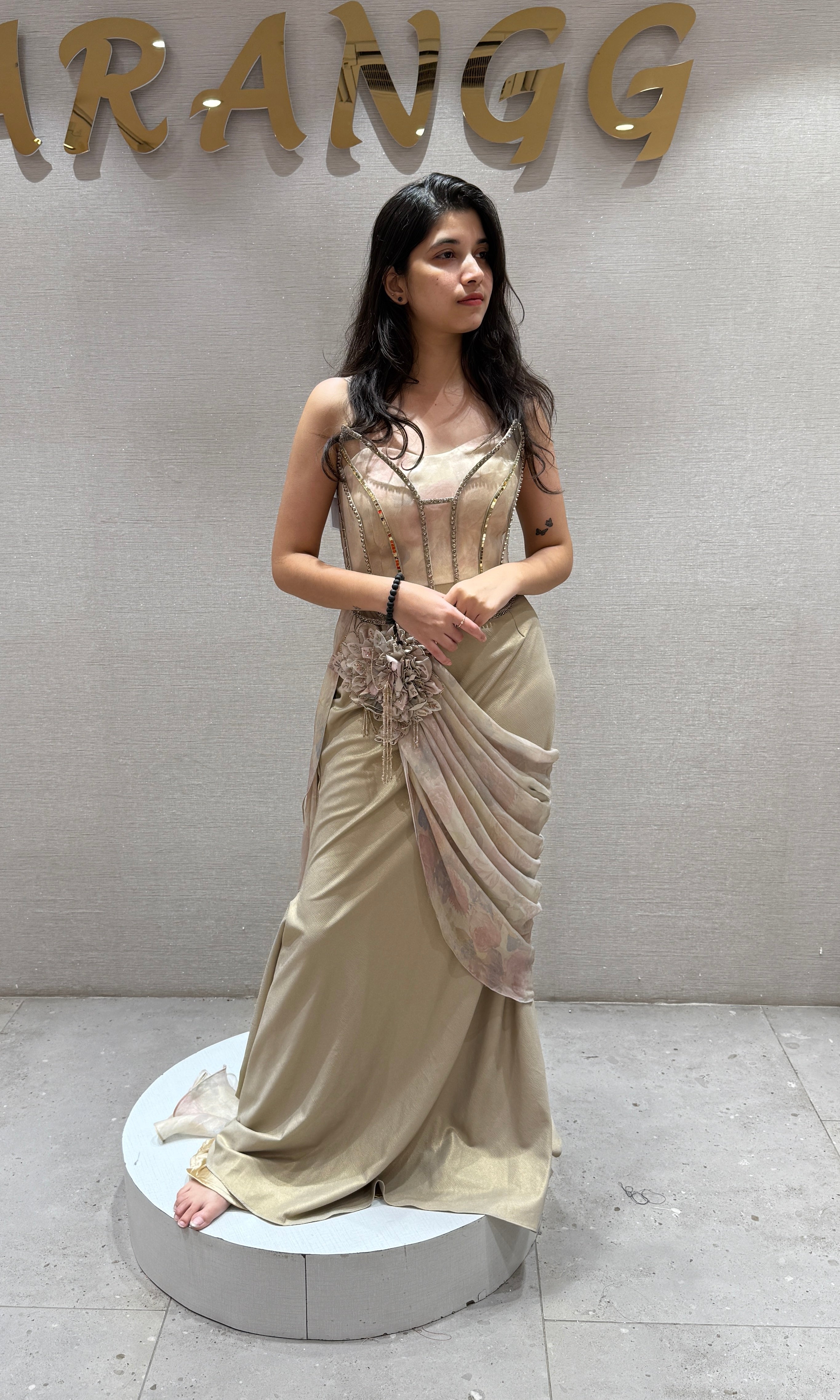 Fawn Gold Corset Draped Gown