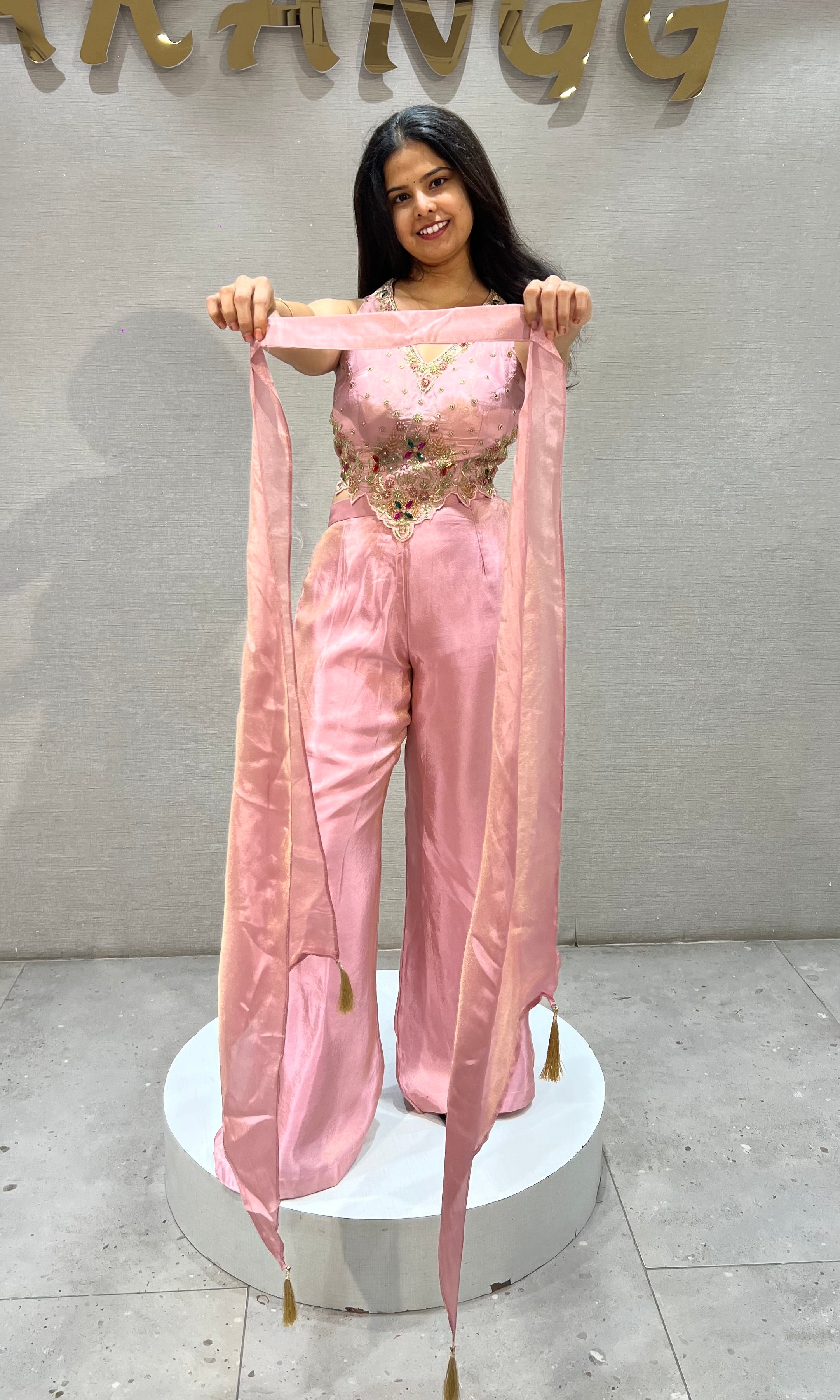 Blush pink Shimmer Halter Crop top Palazzo