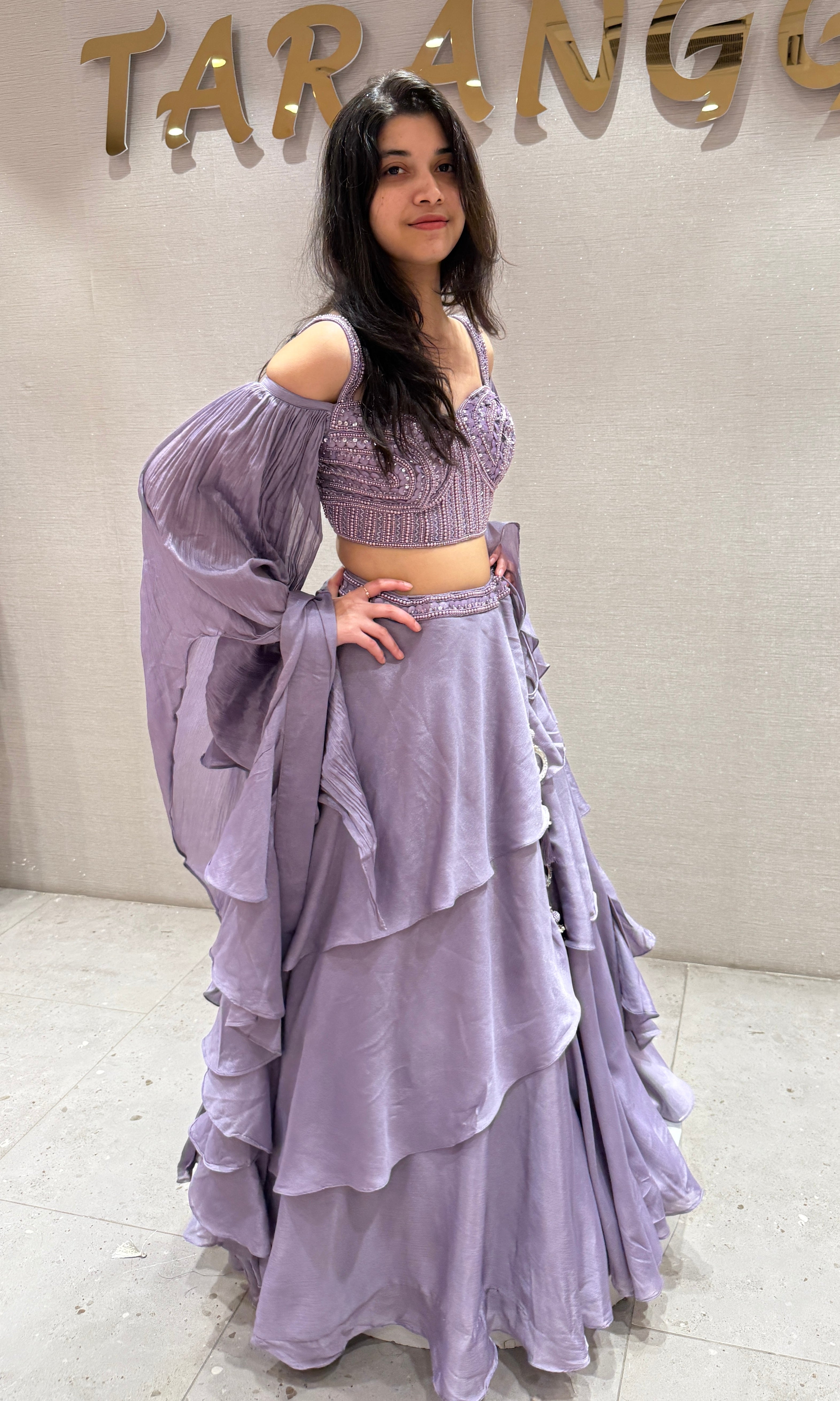 Lilac RUFFLE Lehenga WITH CORSET BLOUSE