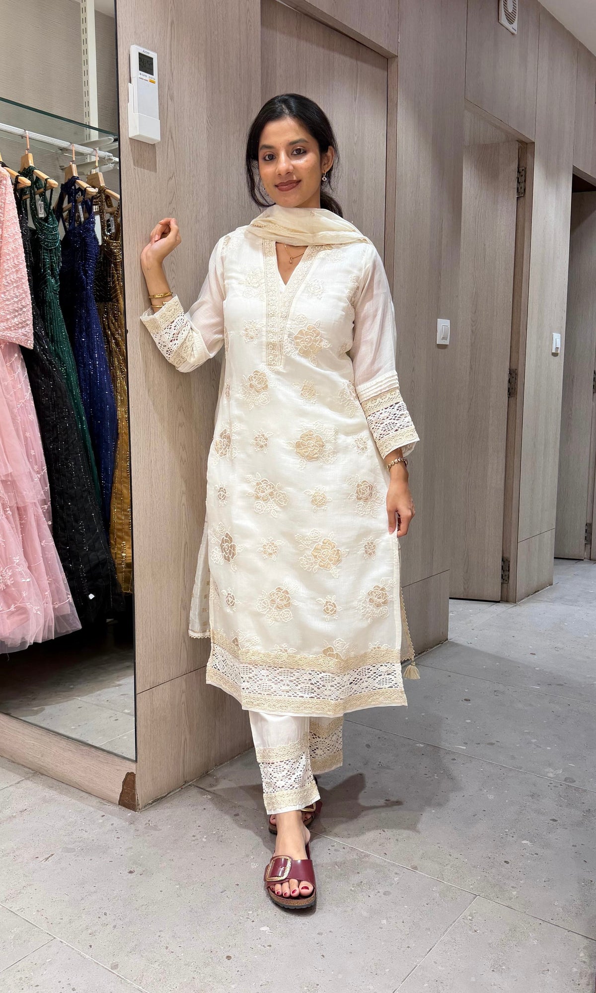 White Cotton Salwar kurta set with Dupatta