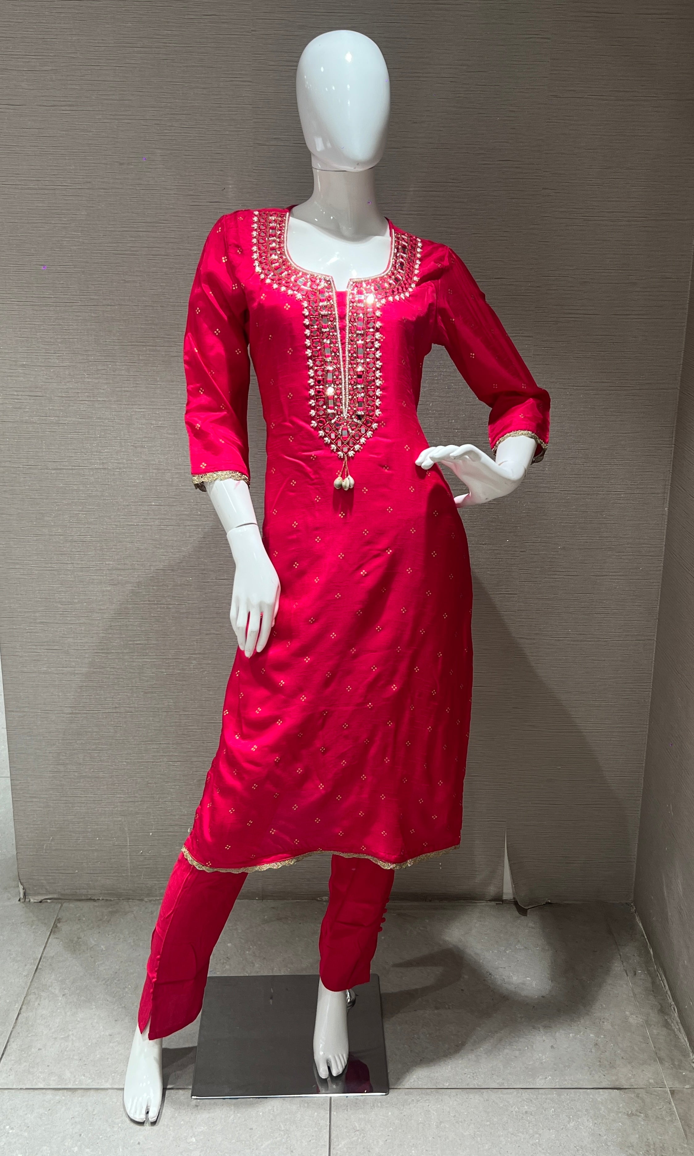Pink Embroidered Kurta with Brocade Dupatta
