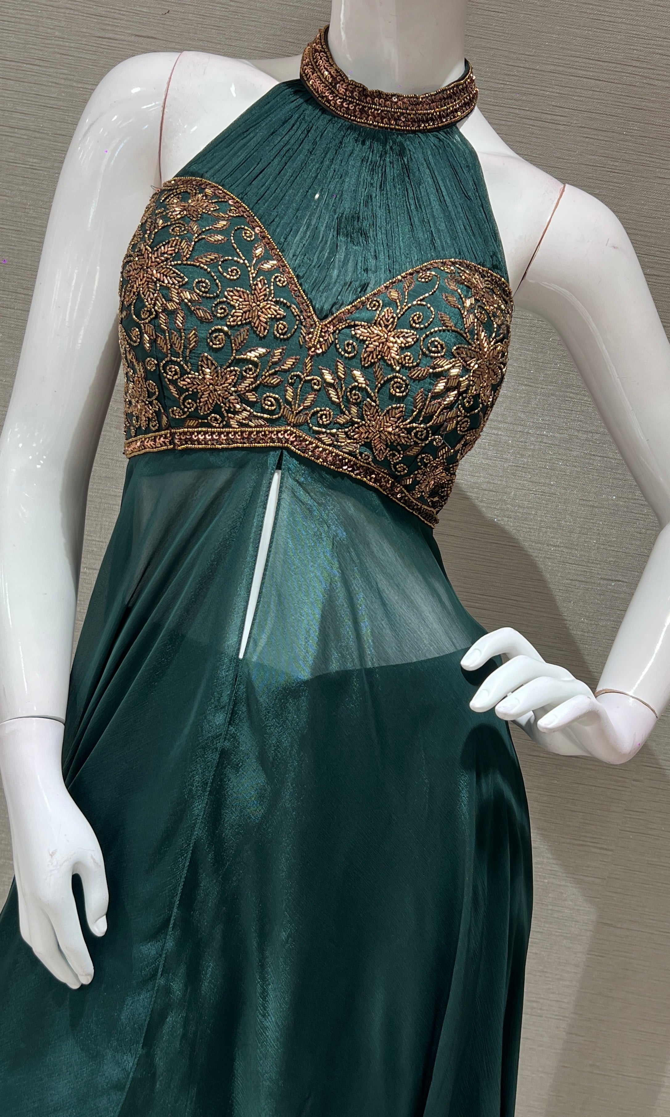 BOTTLE GREEN LONG ANARKALI DRESS