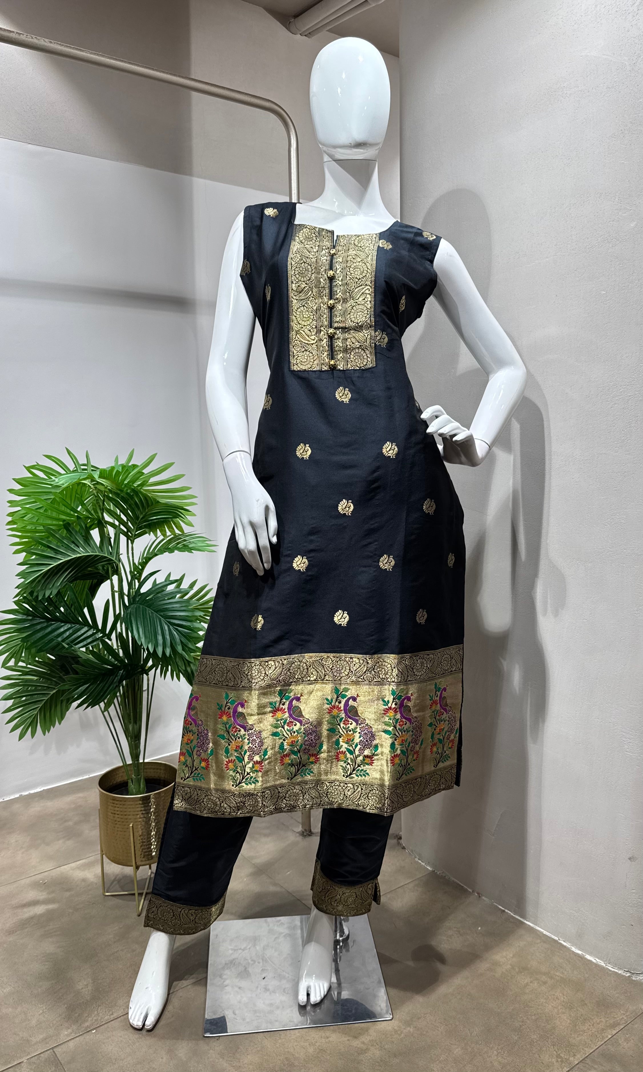 Black Embroidered Silk Kurta Set with Dupatta