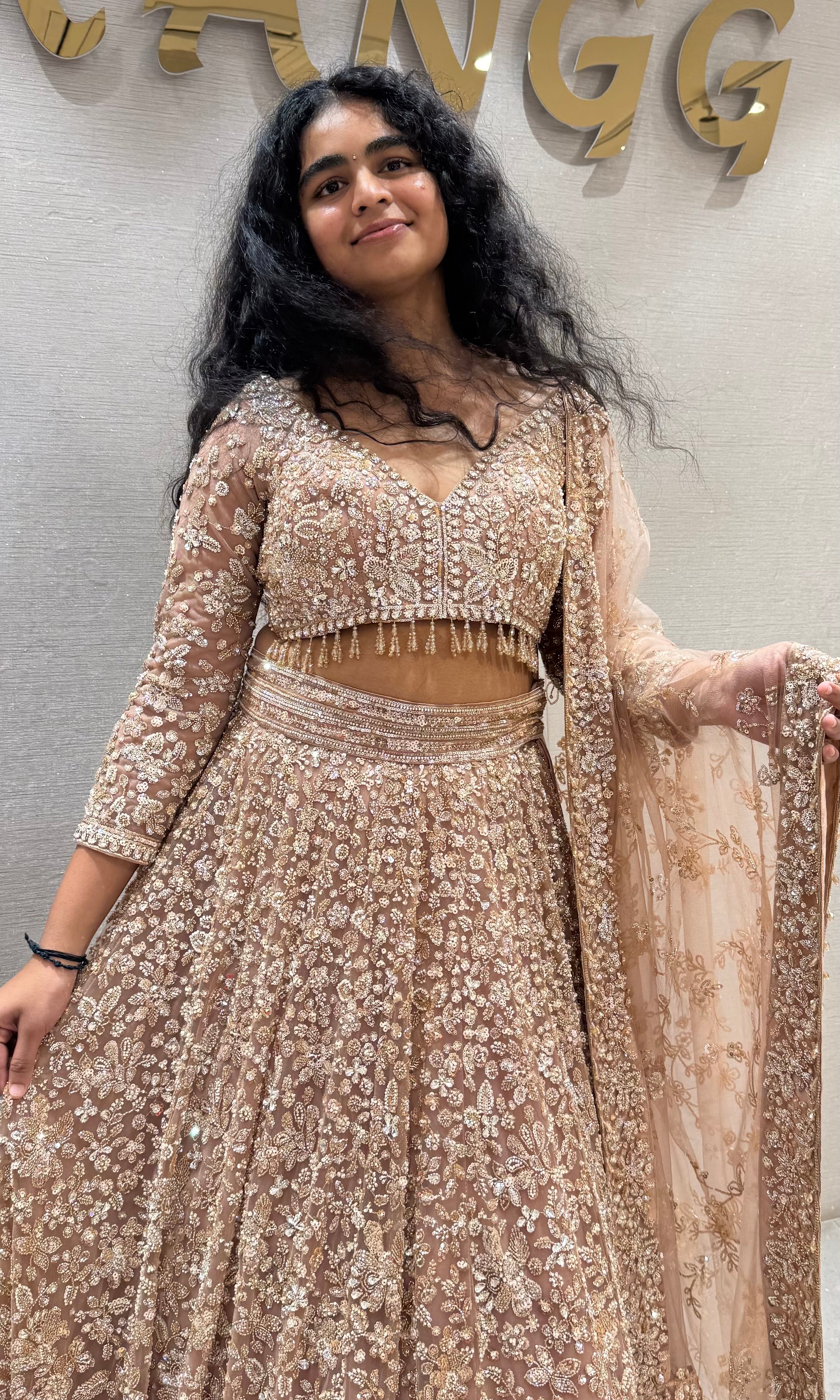 Gold Embroidered Designer Net Lehenga