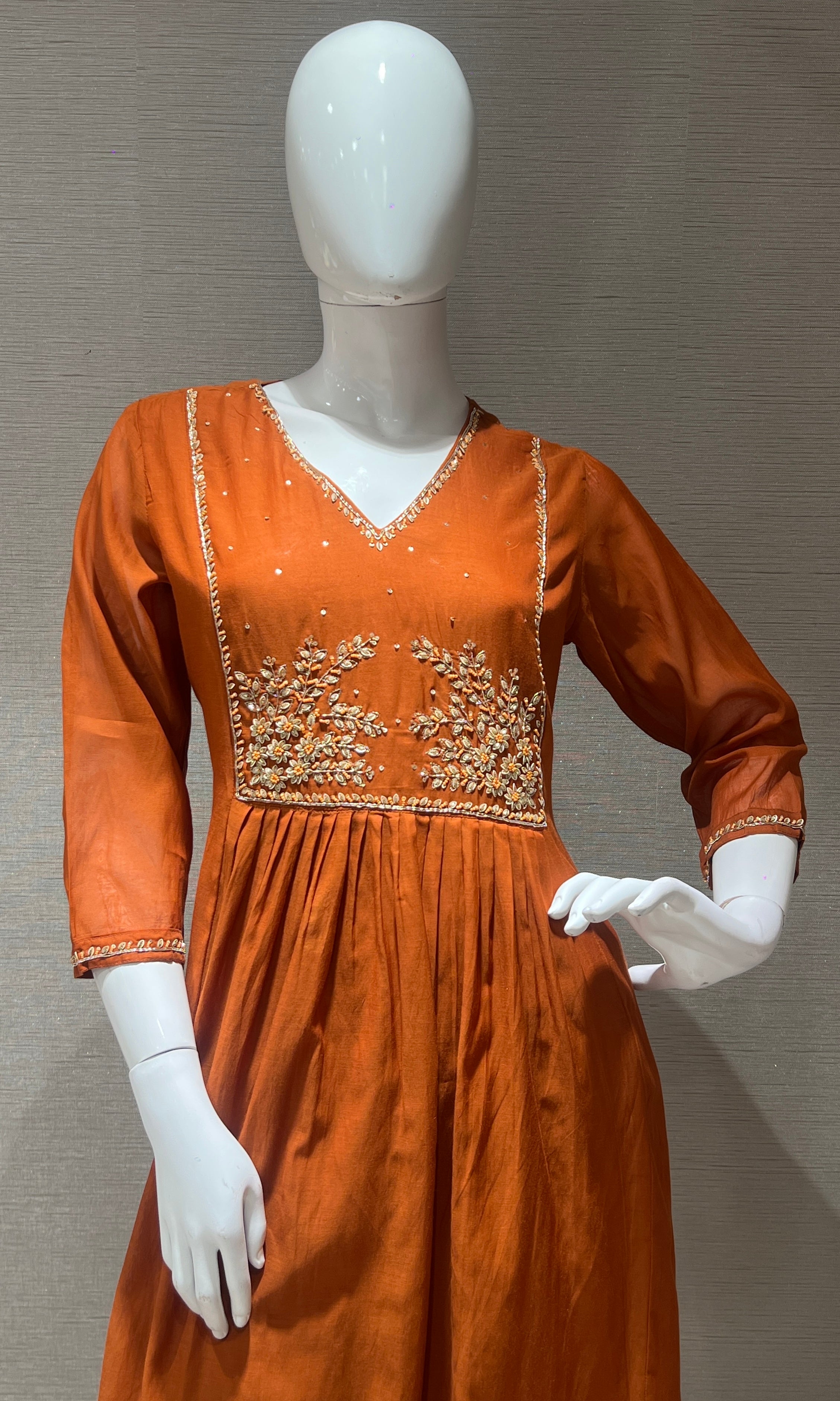 Rust orange Mul Chanderi kurta set
