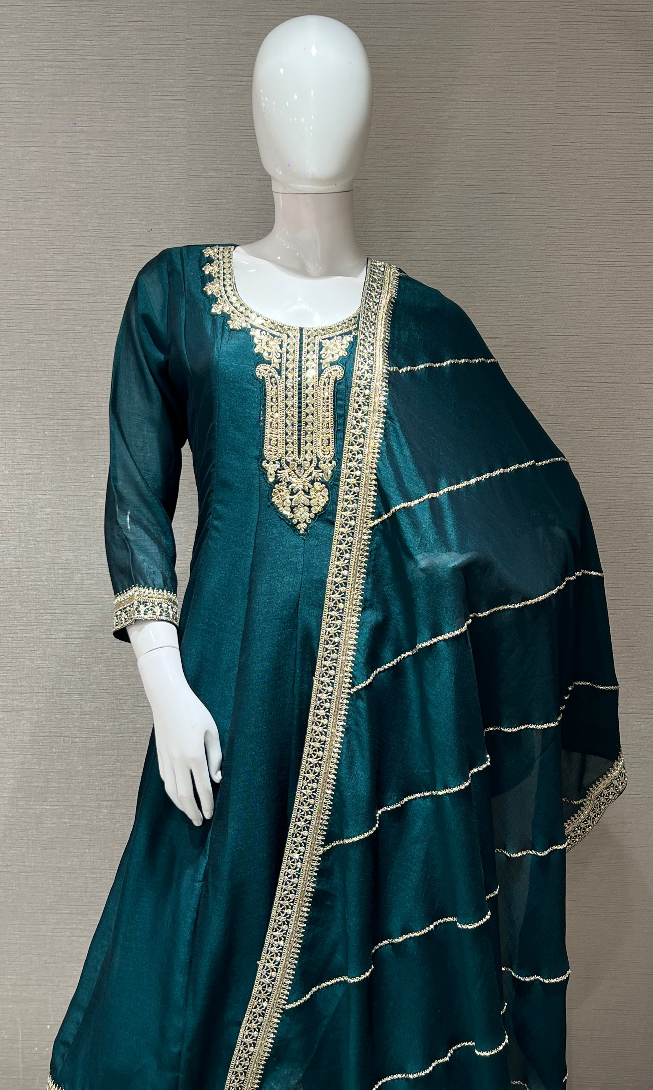 Green gold Ethnic Anarkali kurta set