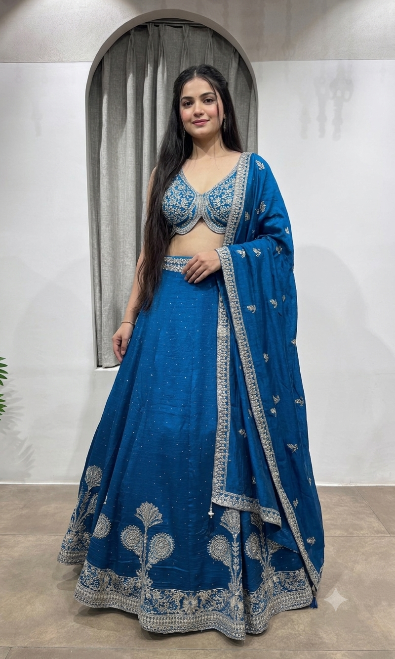 Teal Blue Georgette Lehenga Choli