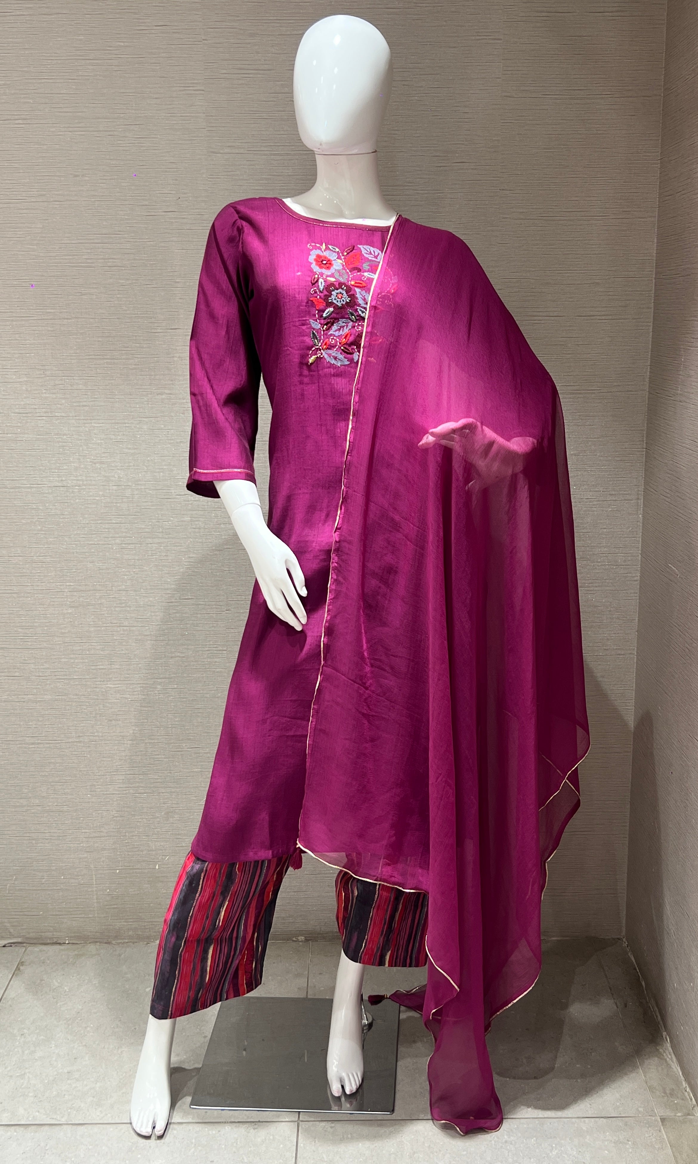 Wine silk kurta set