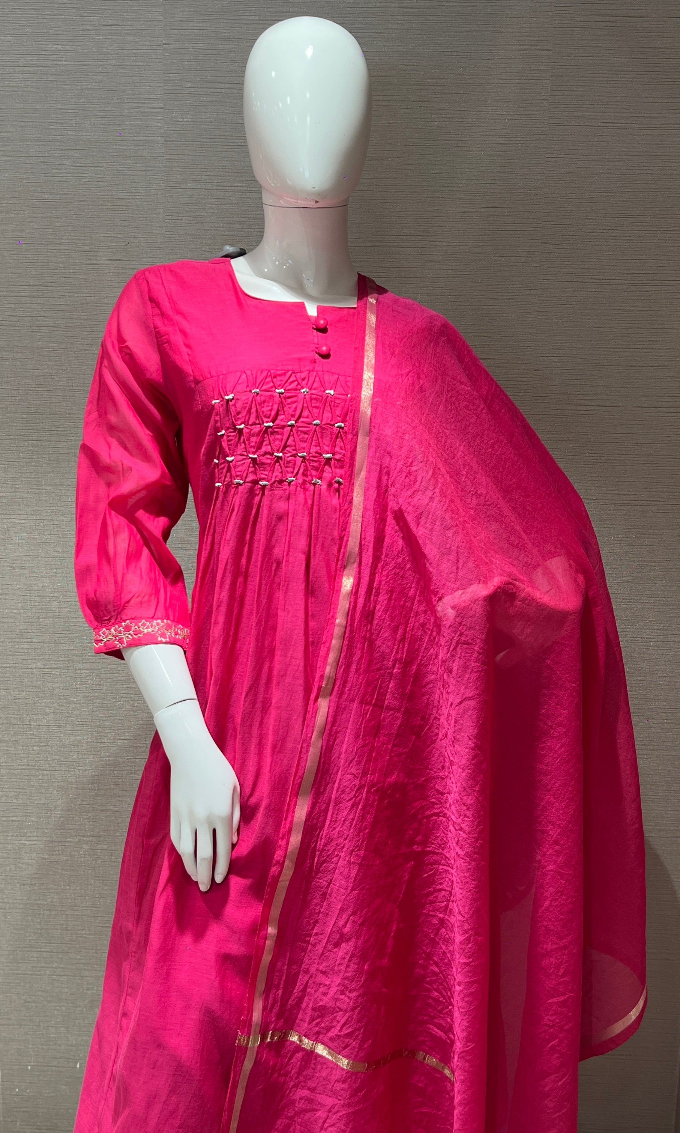 Pink Mul Chanderi kurta set