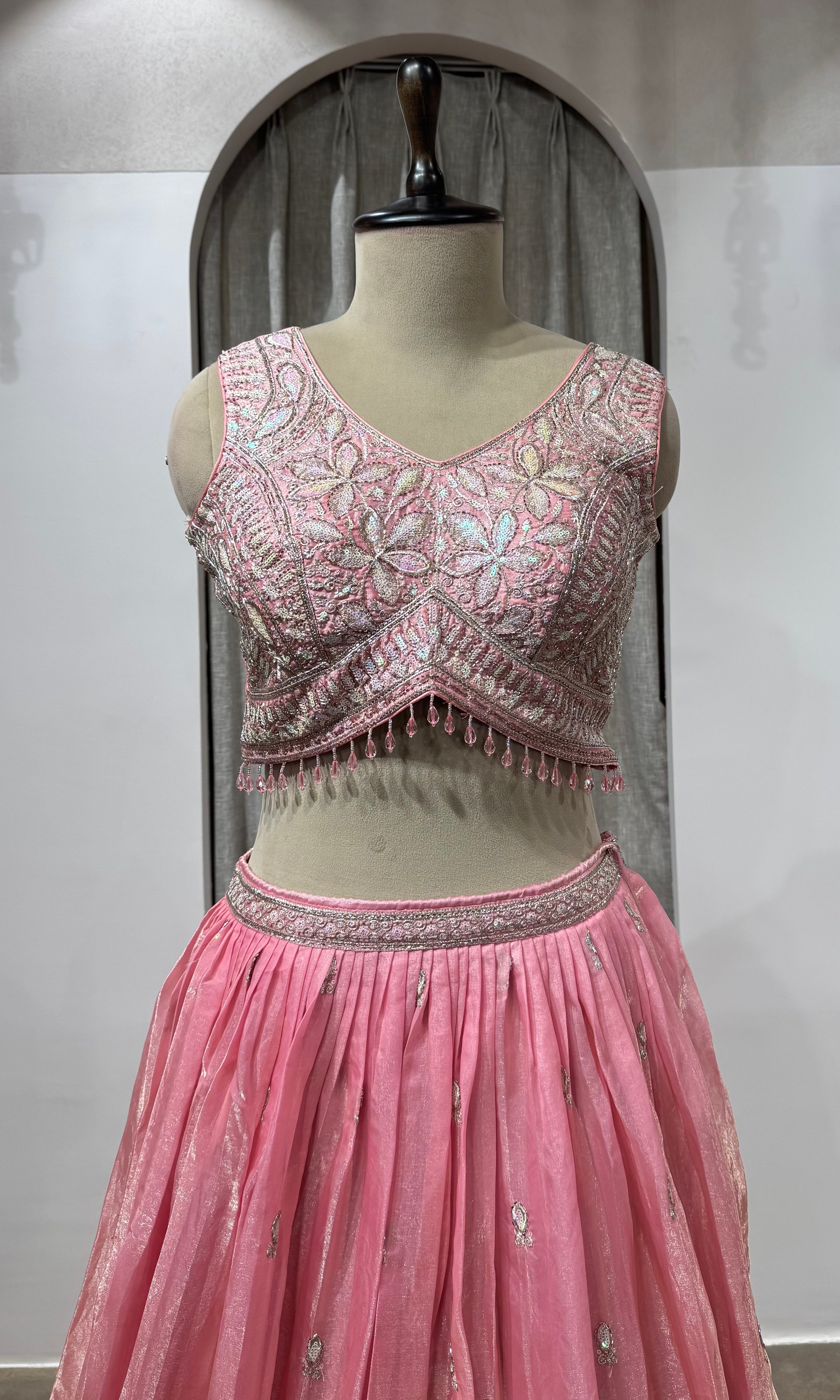 Baby Pink Sequins Embroidered Lehenga Choli