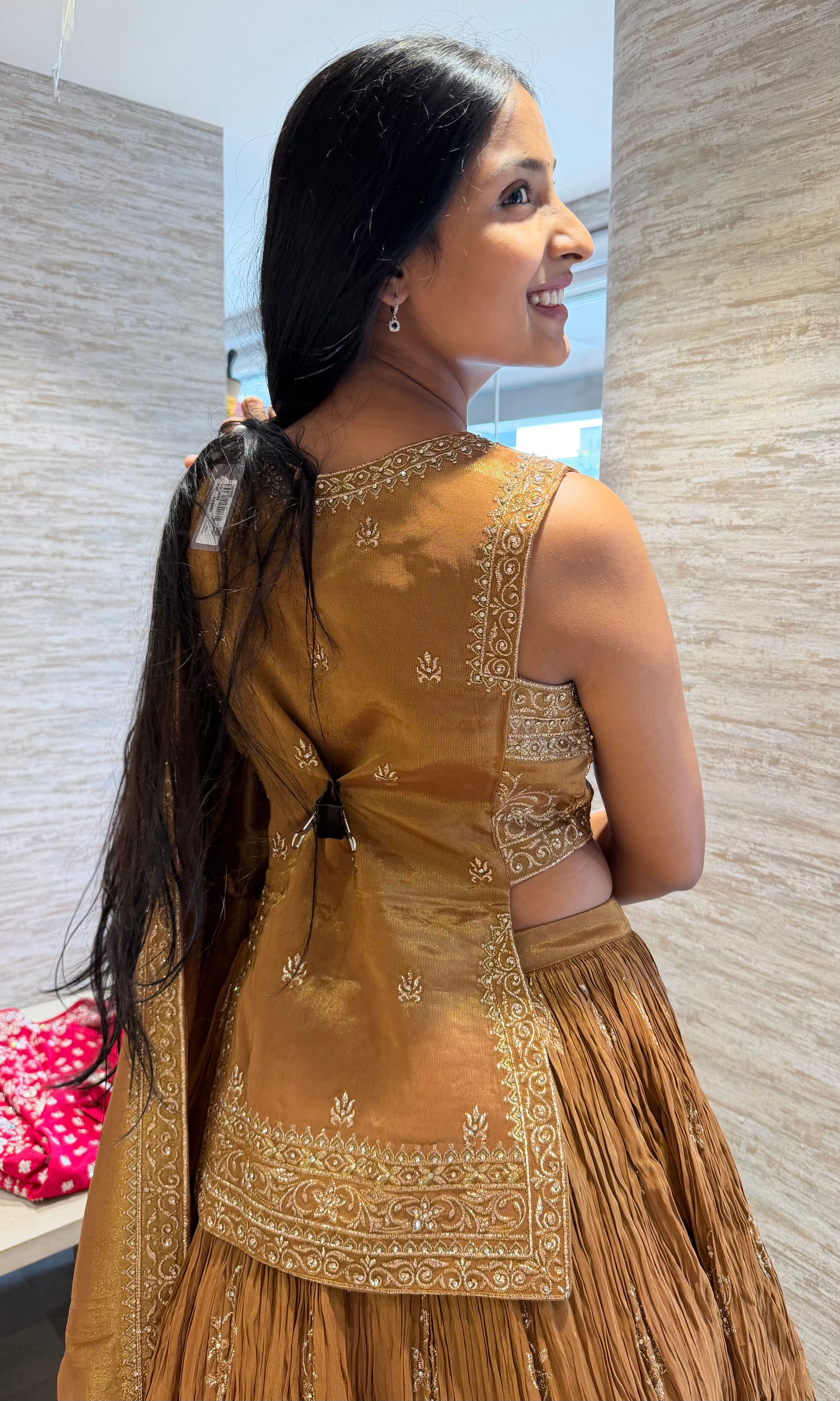 Brown Gold Heavy Embroidered Lehenga Set
