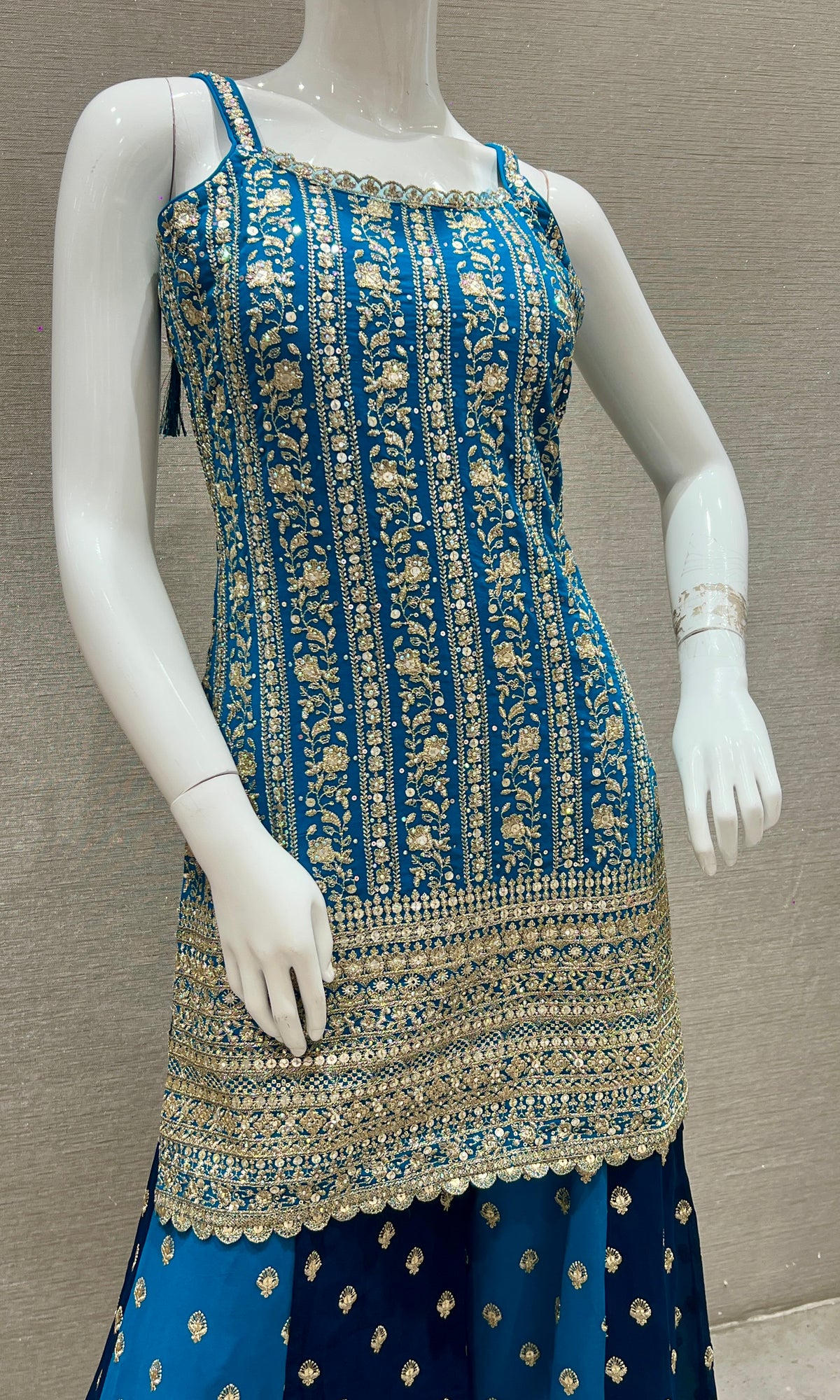 Blue Embroidered Sharara Set