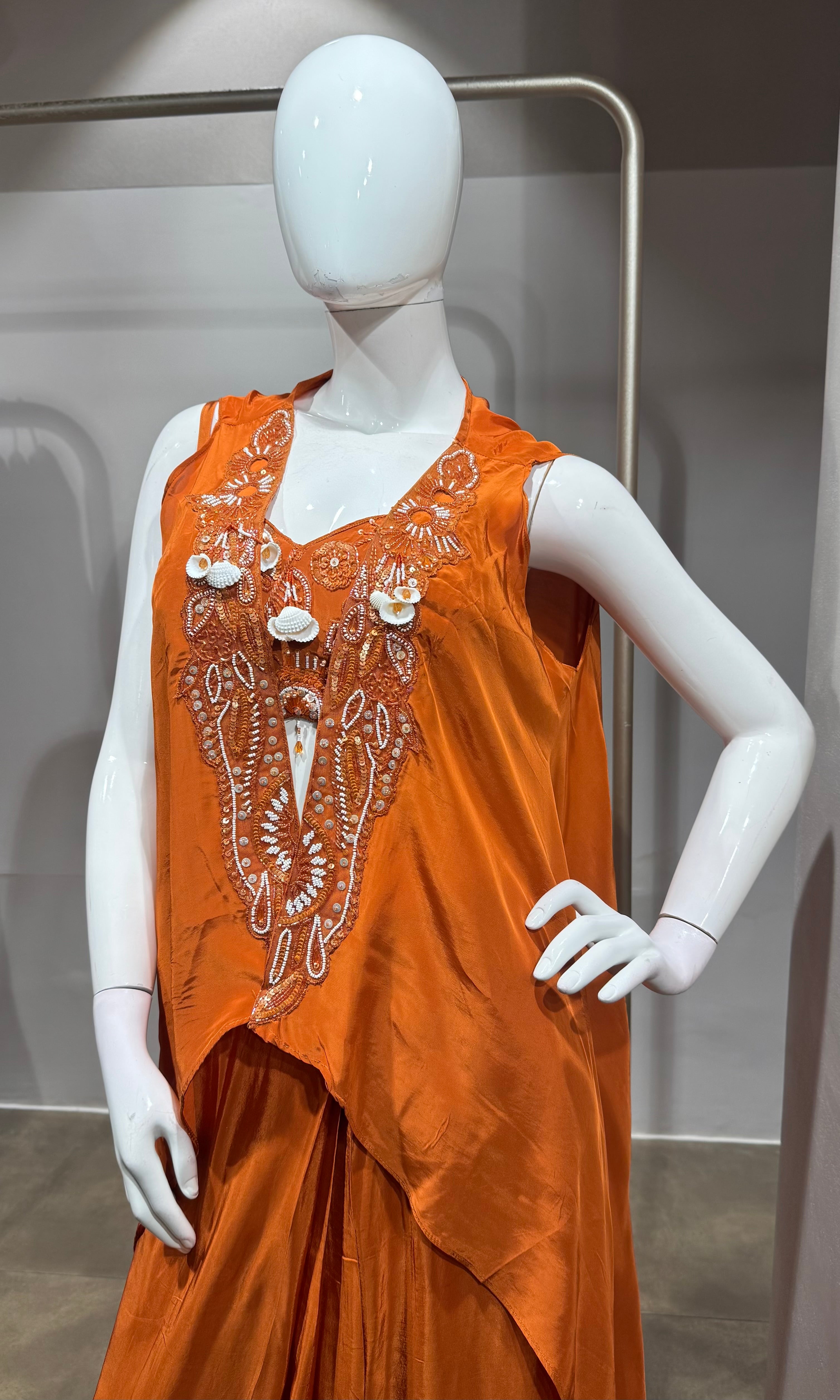 Rust Orange Embroidered Tunic with Palazzo Set