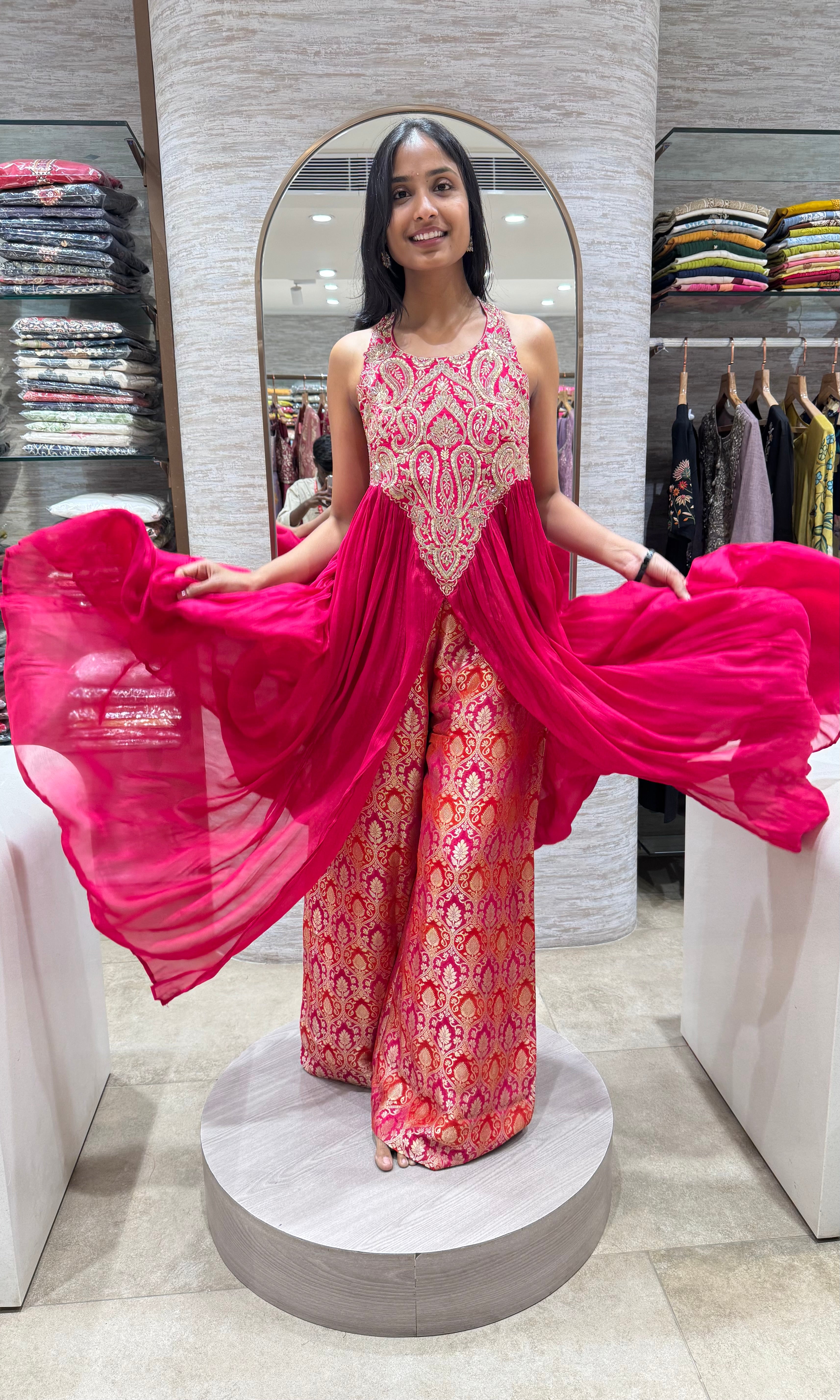 PINK EMBROIDERED ANARKALI PALAZZO SET