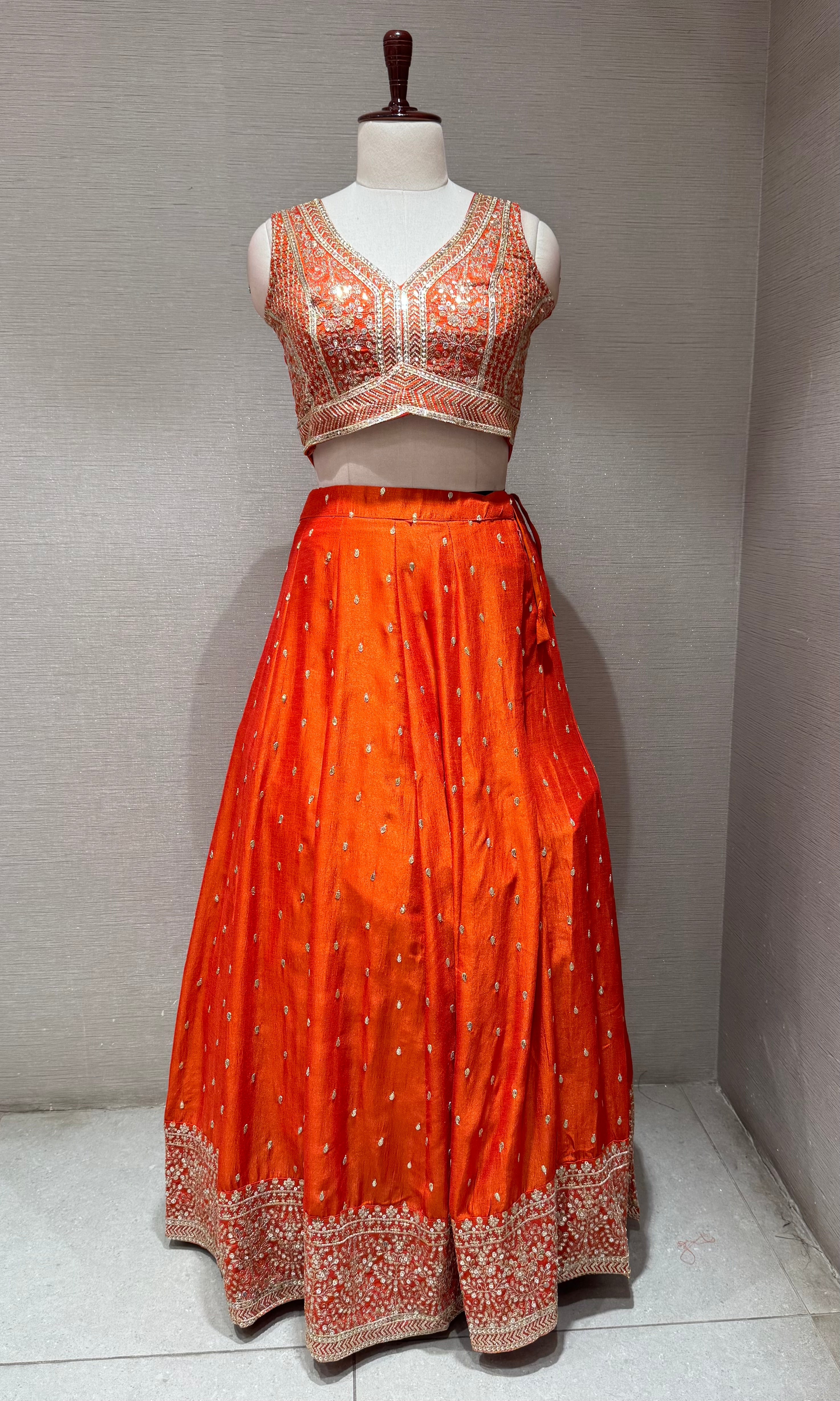 Rust Silk Lehenga set with Gold Border