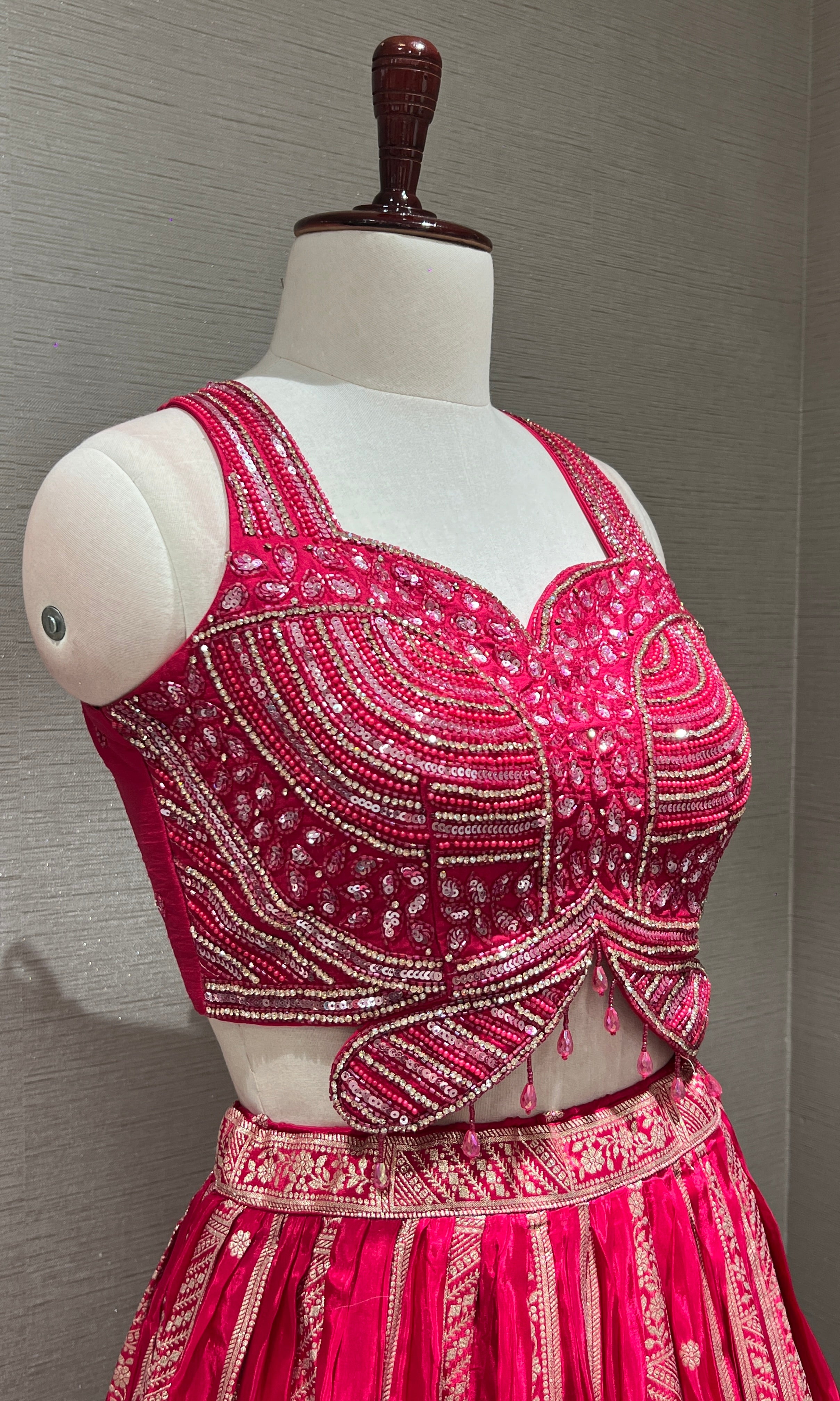 Rani Pink Royal Zari Embroidered Lehenga