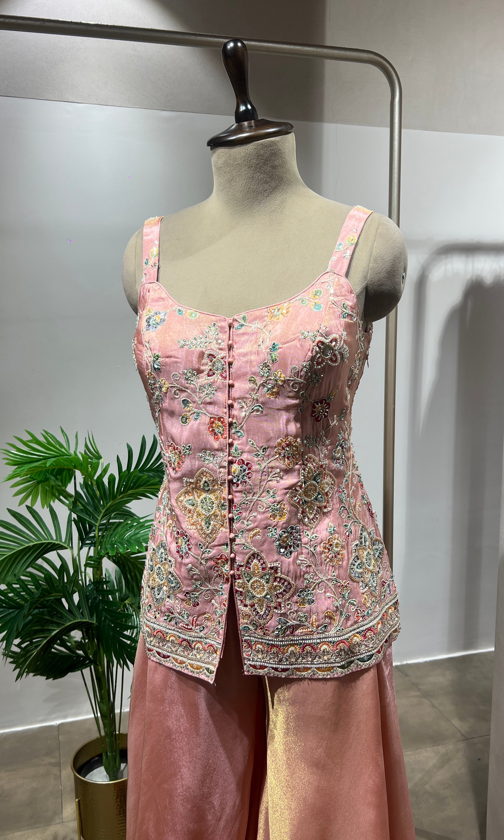 Peach Shimmer Tissue Peplum Suit