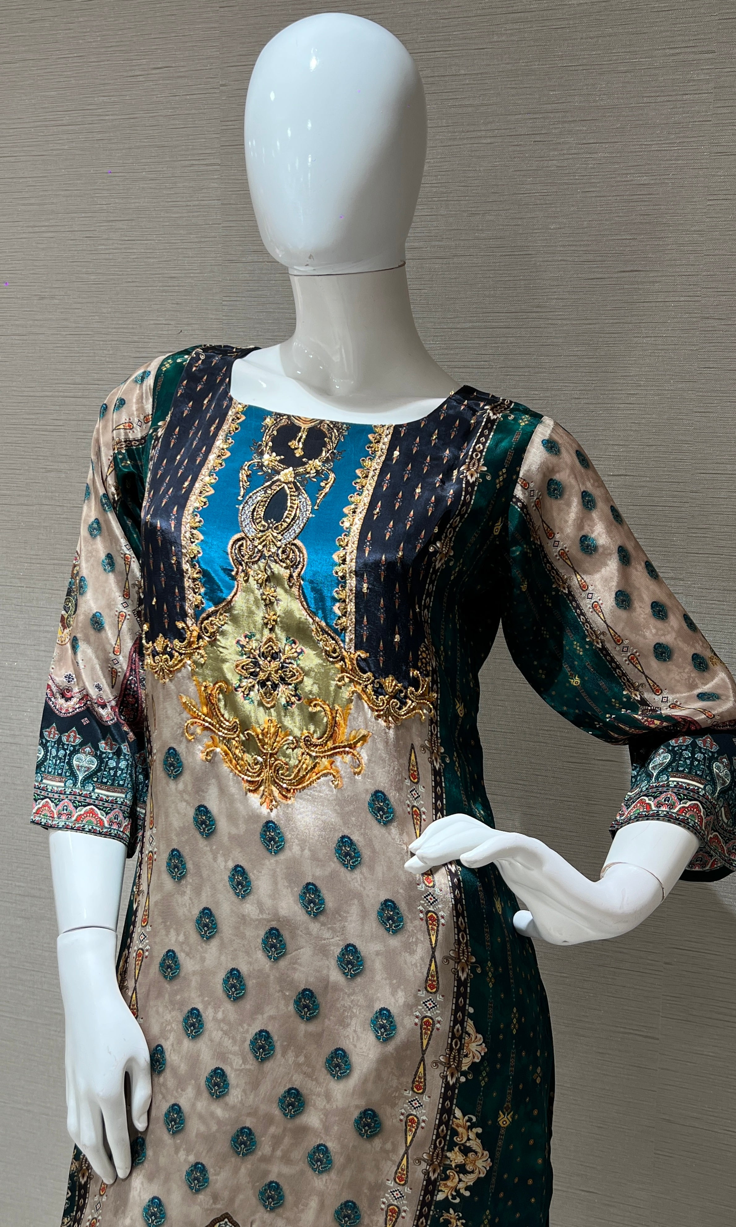 peacock green printed kurta set