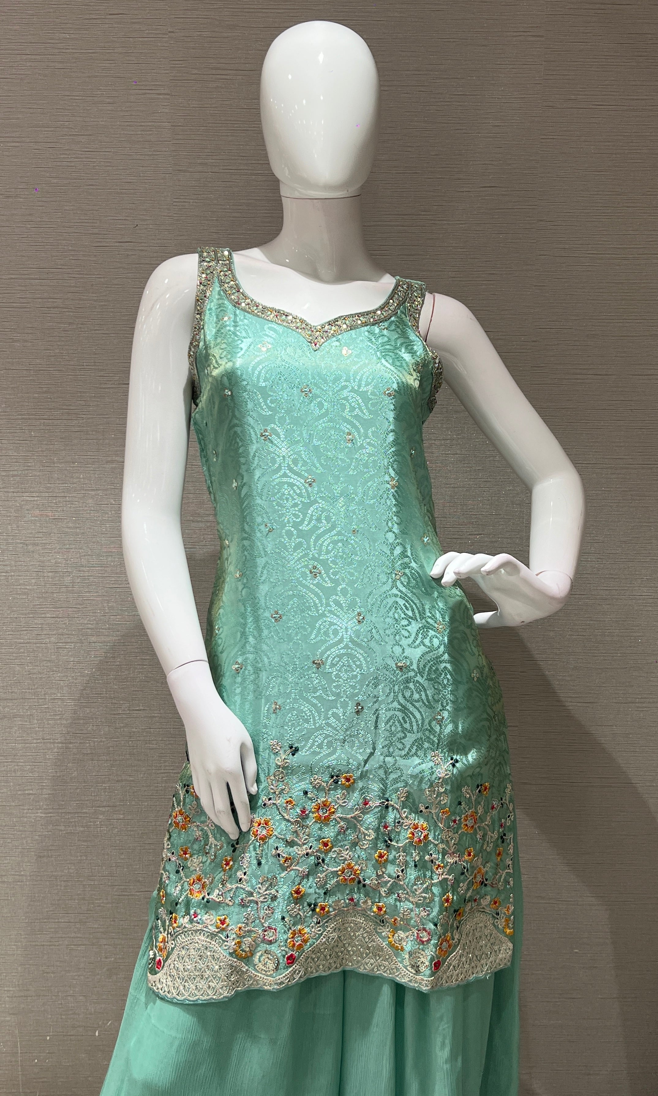 sea green embroidered sharara seT