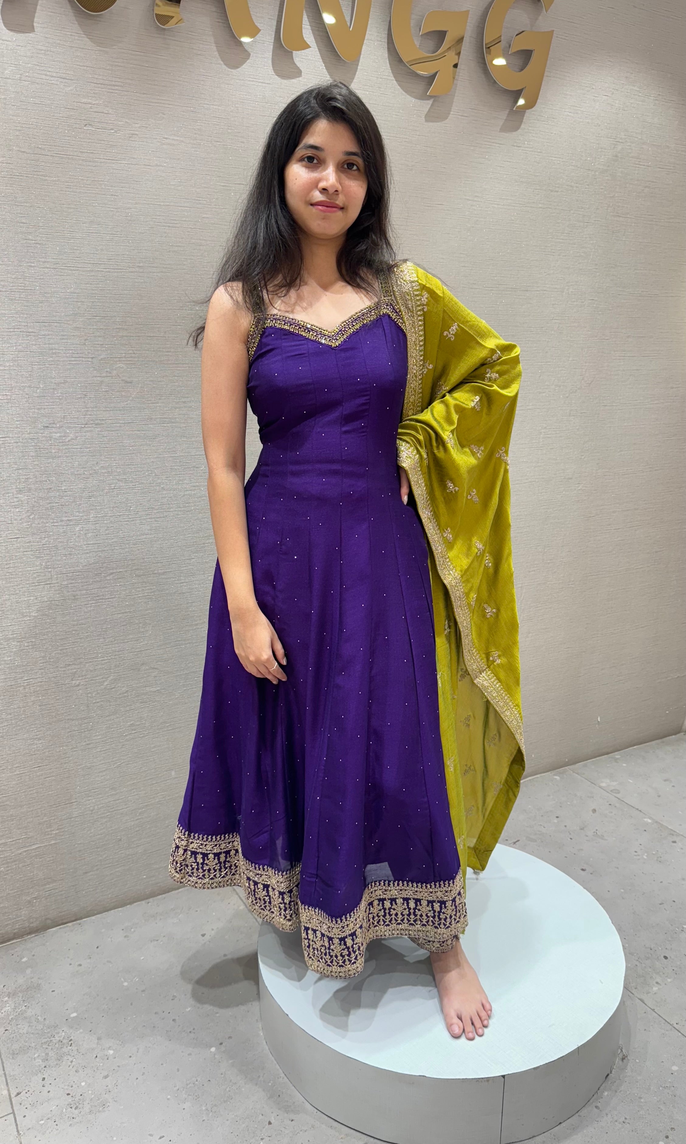 Purple gold embroidery anarkali