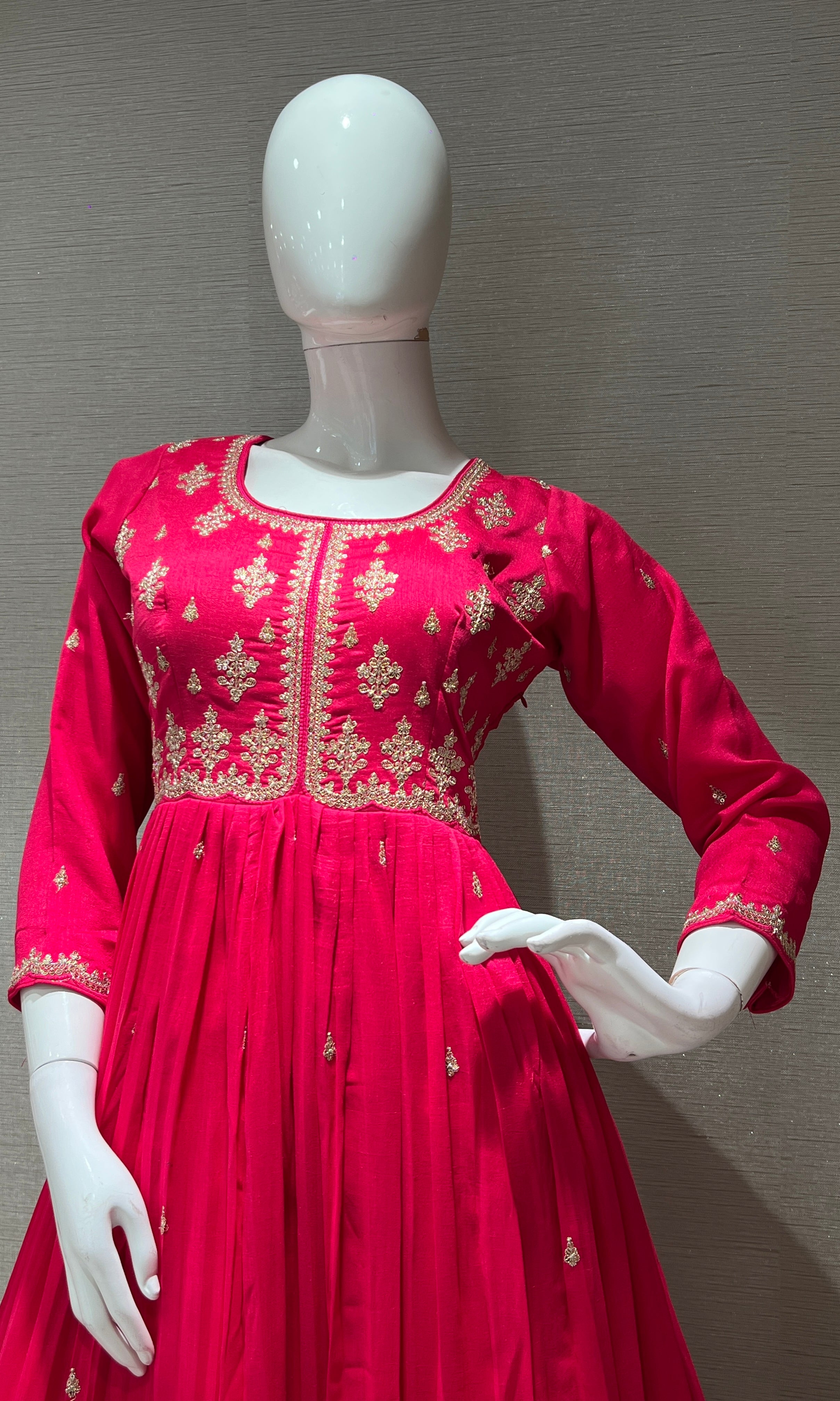 Pink EMBROIDERED ANARKALI LONG DRESS