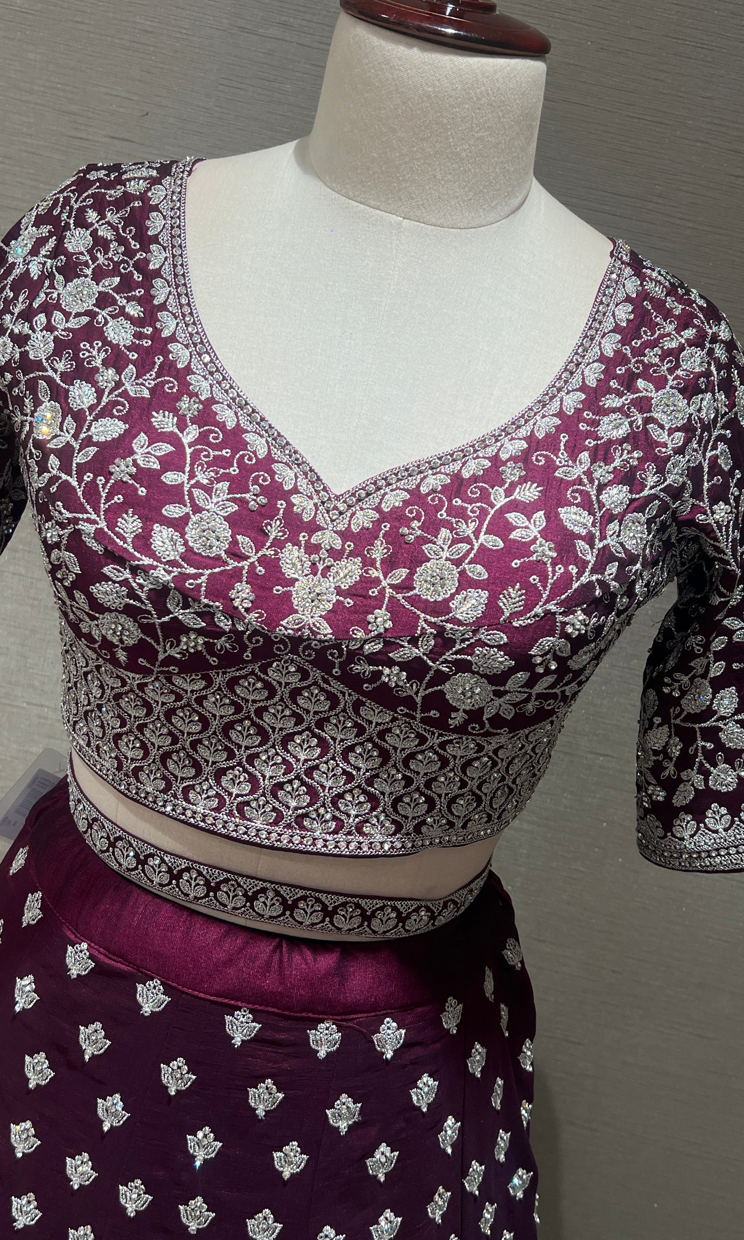 Wine floral embellished Lehenga