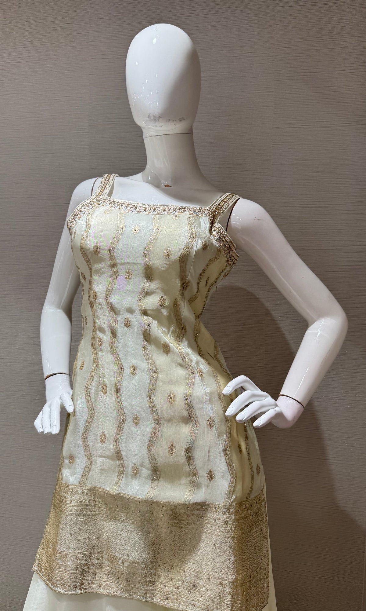 Cream Golden Embroidered Sharara set with Dupatta