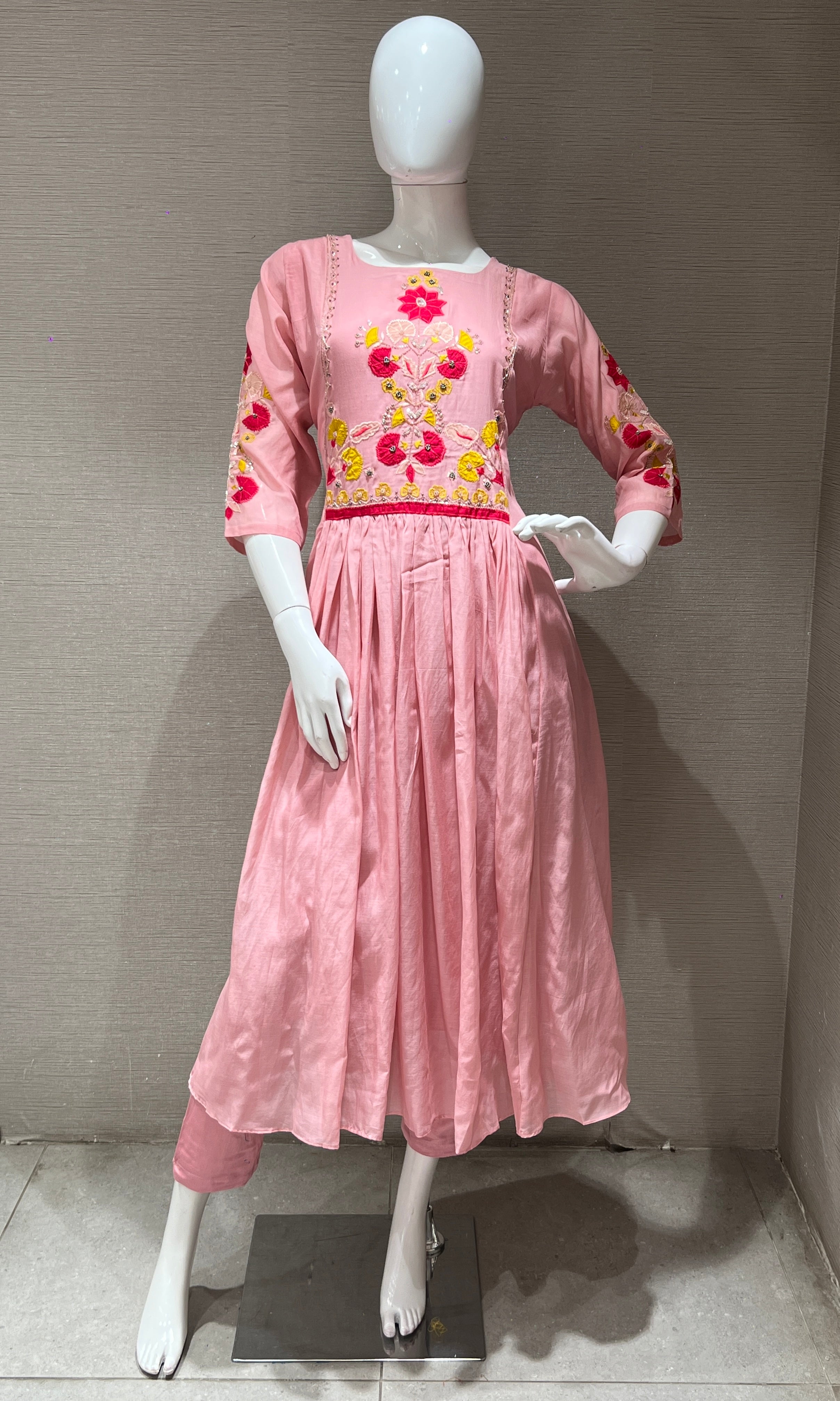 rose pink MUL CHANDERI kurta set