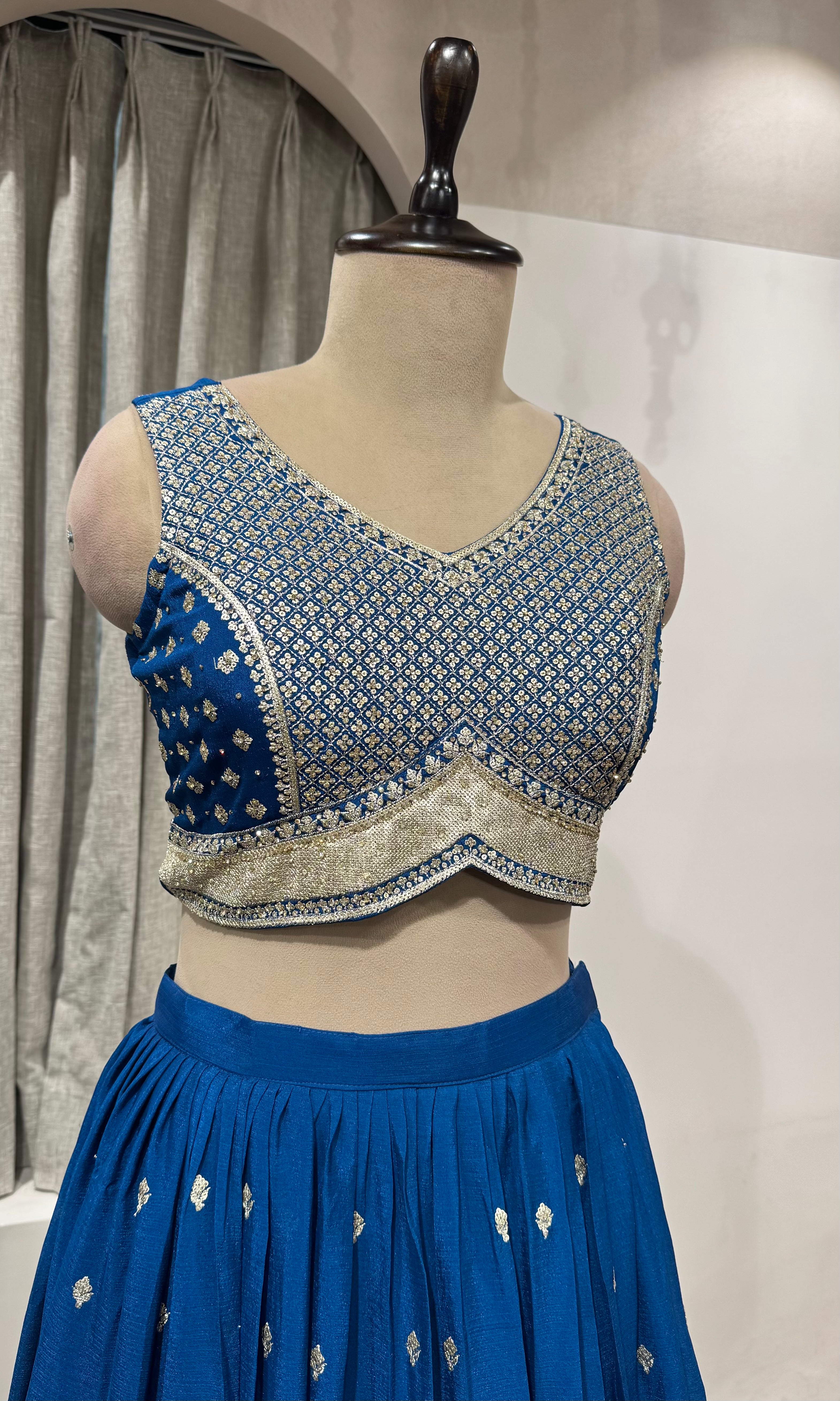 Teal Blue Georgette Lehenga with Silver Embroidery