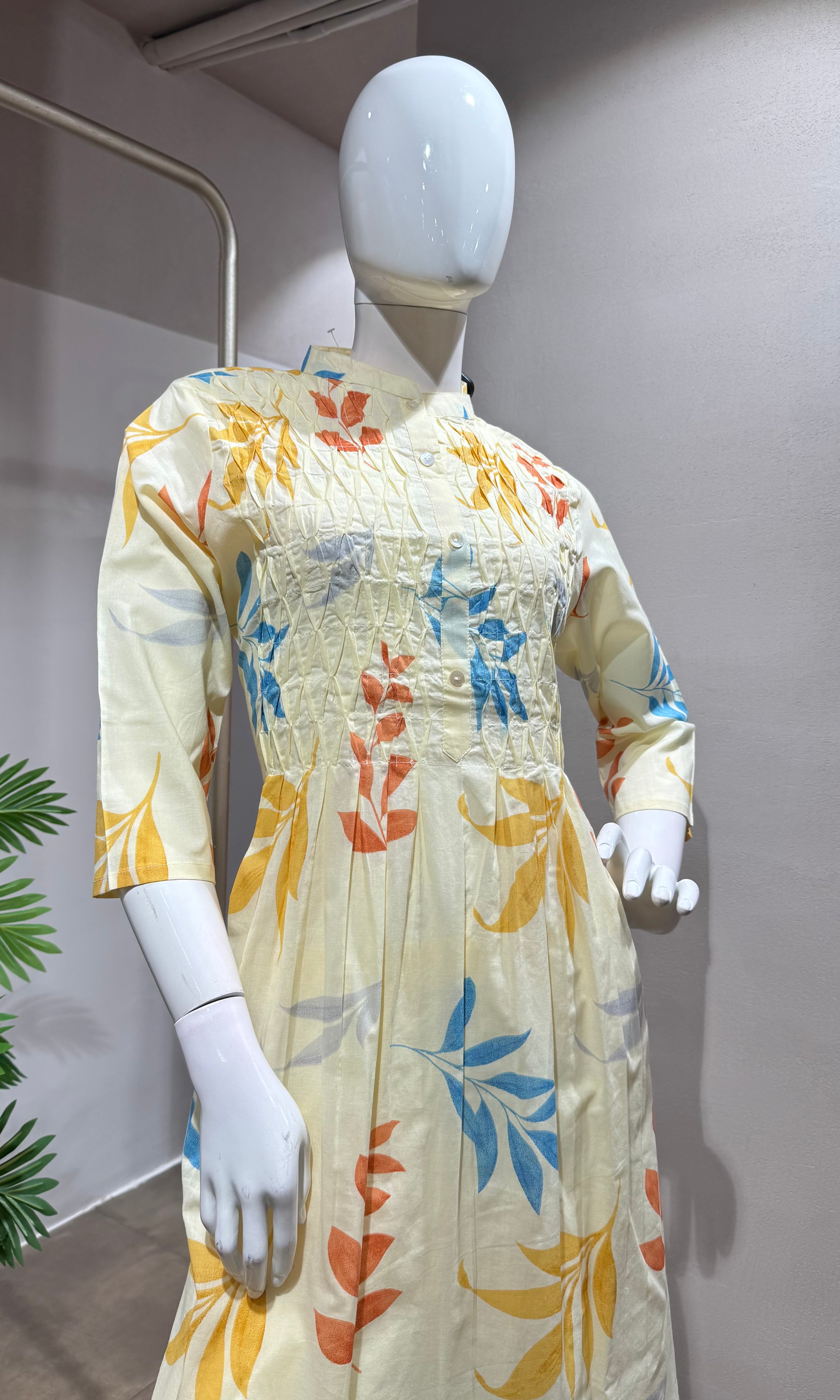 LIGHT ORANGE Floral Printed Cotton Kurta Set