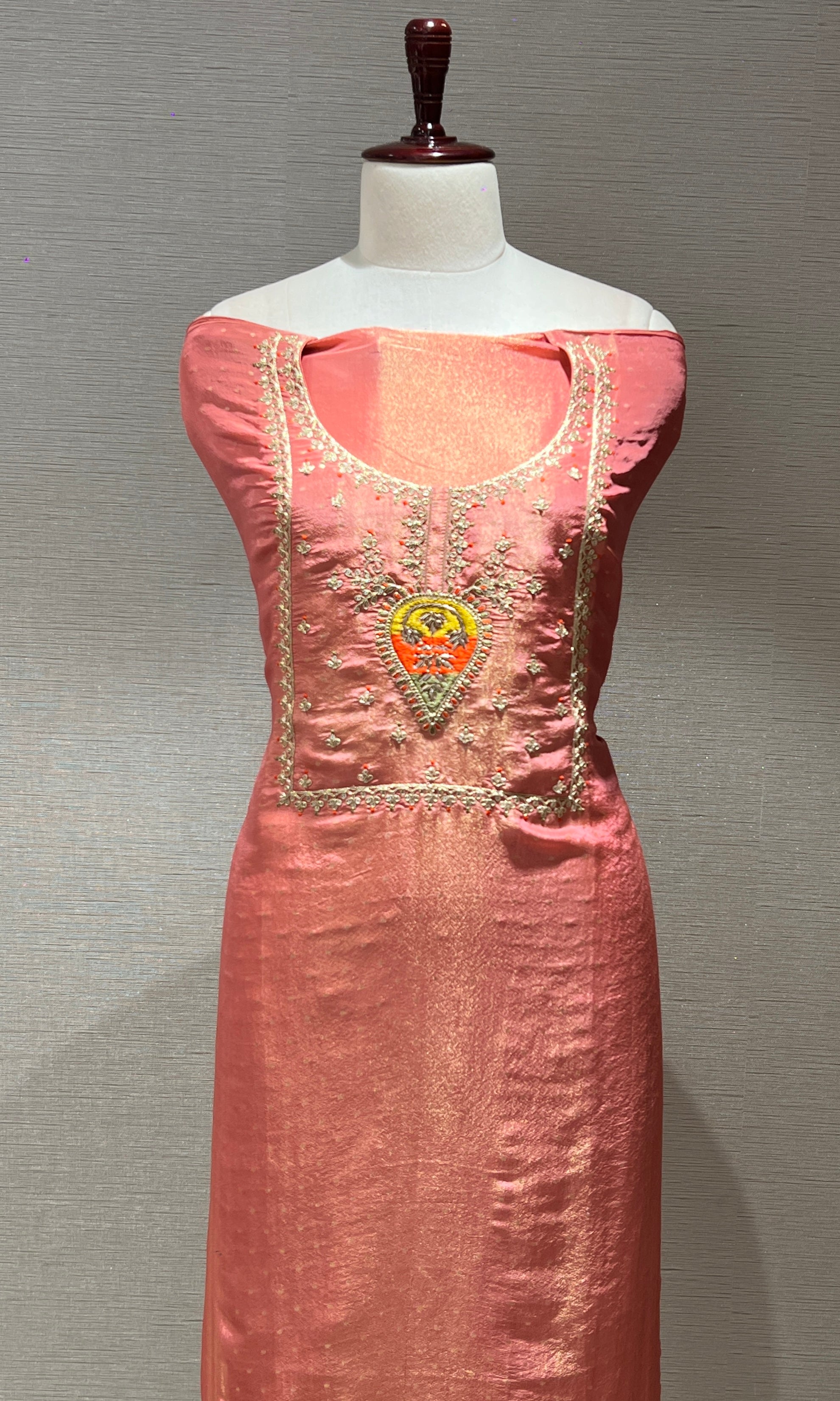 Peach Glow Embroidered Dress Material
