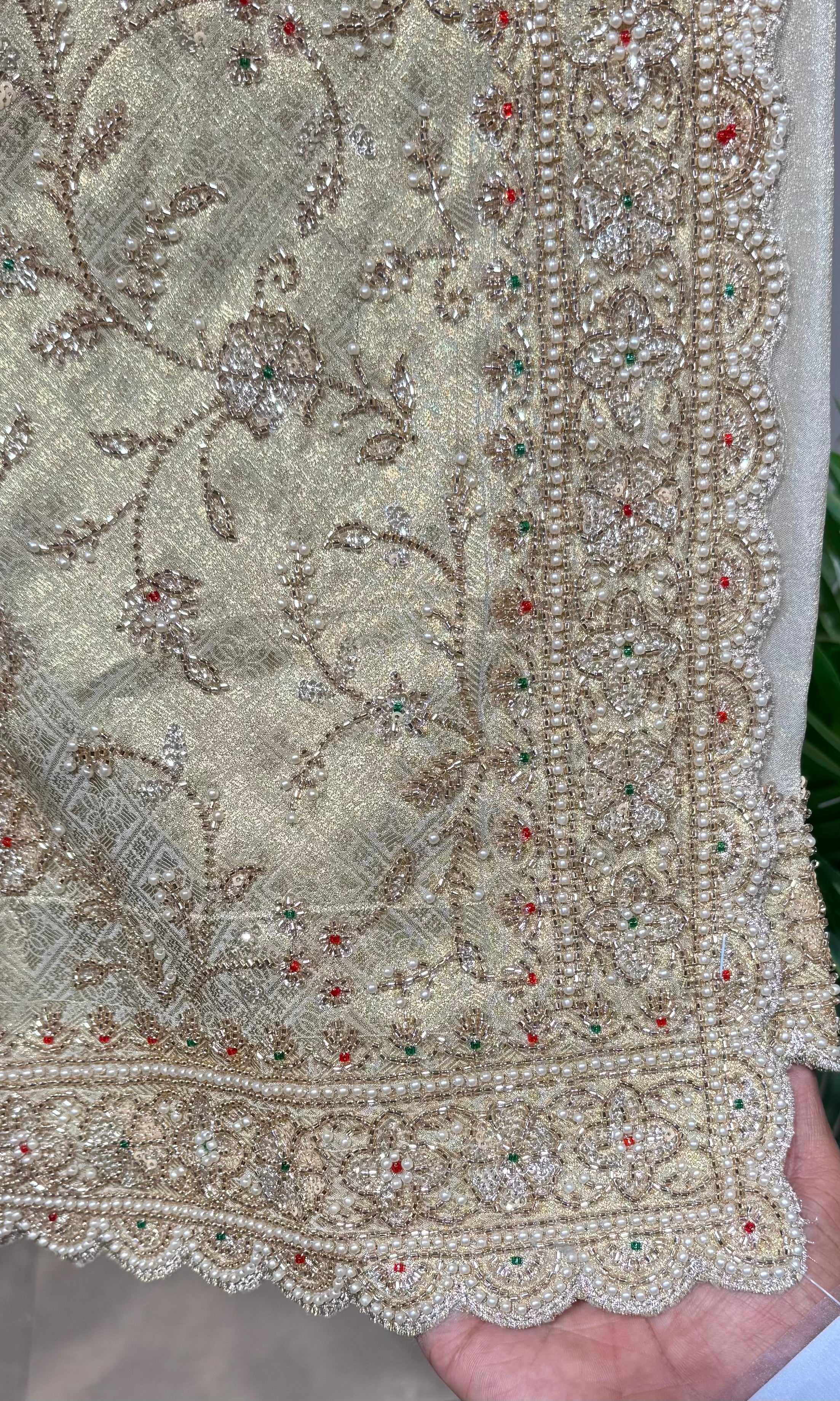 Gold Banarasi Saree with Embroidered Blouse