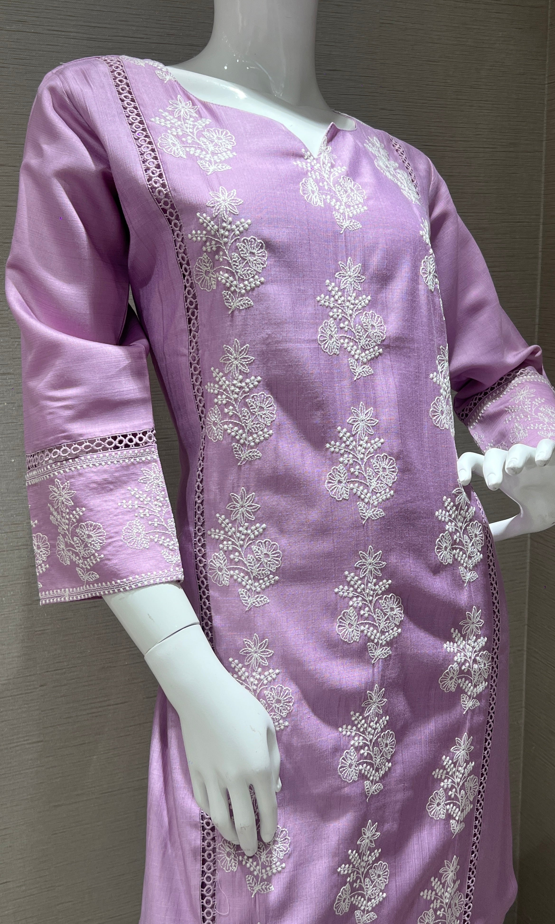 Lavender Floral Embroidered kurta set
