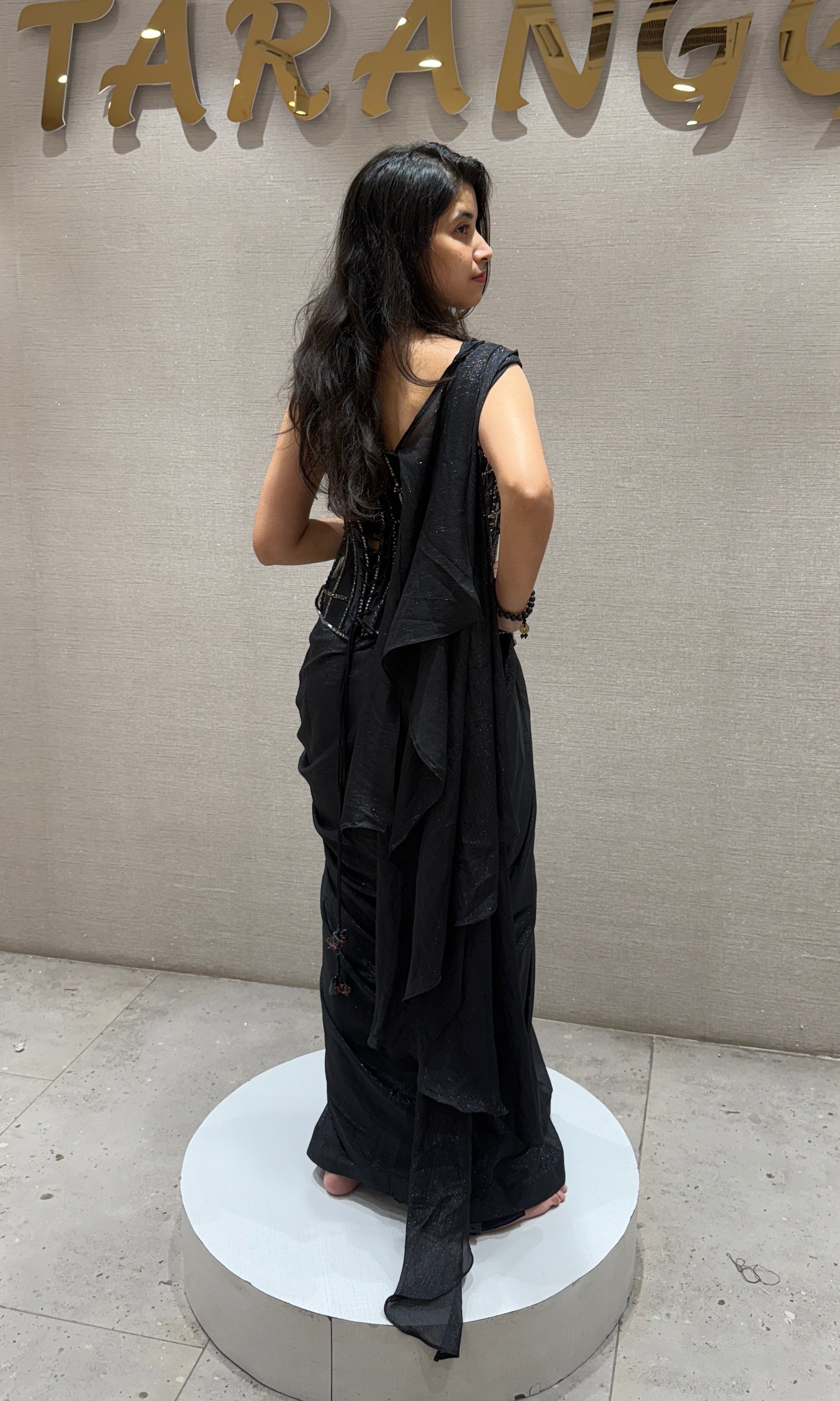 Black Embellished Corset Draped Saree