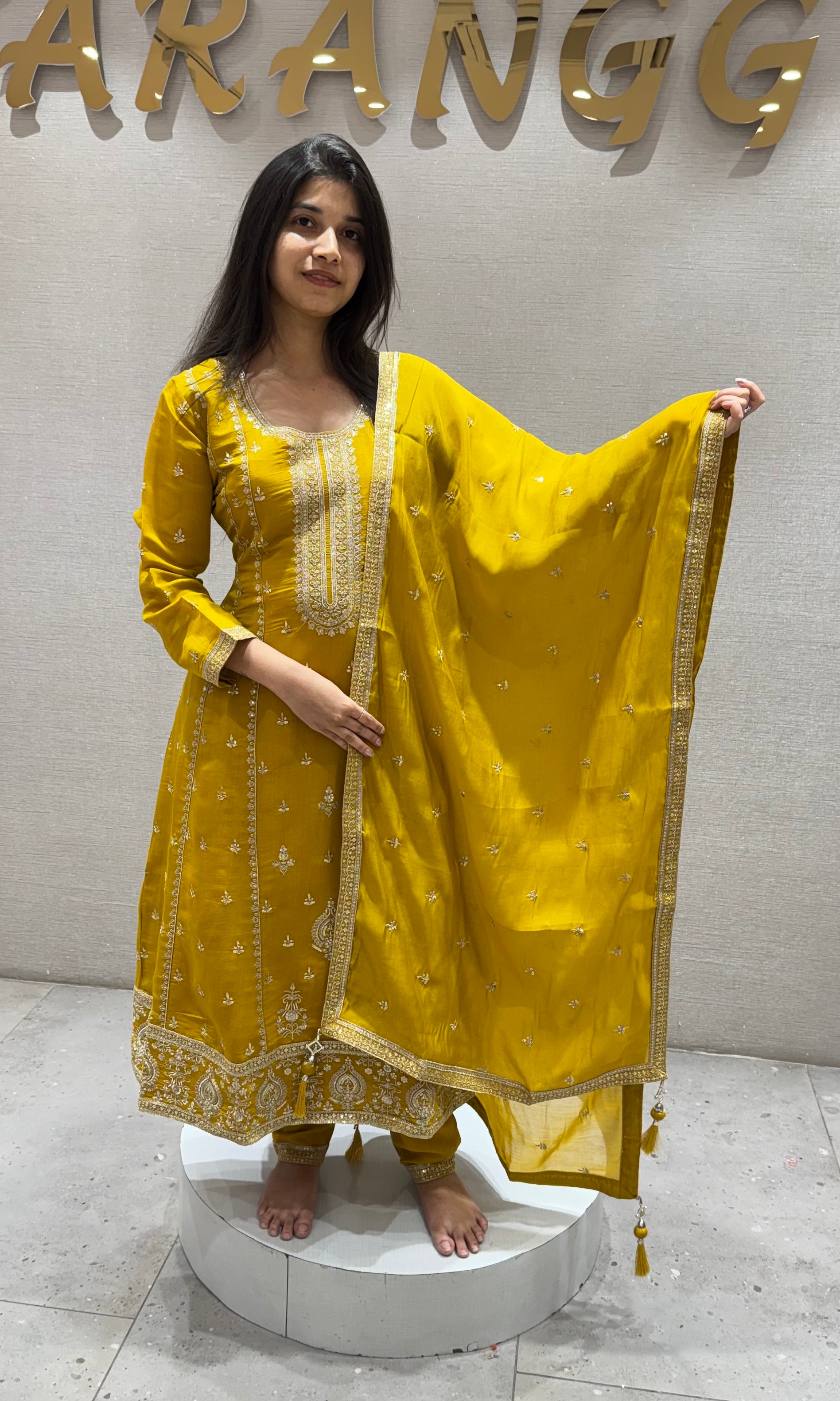 YELLOW Embellished Chinon SILK KURTA SET