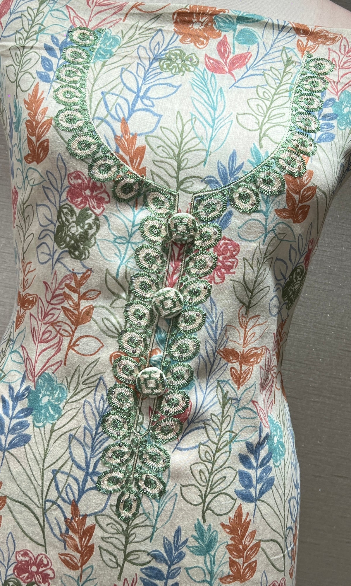 Green FLORAL Dress material