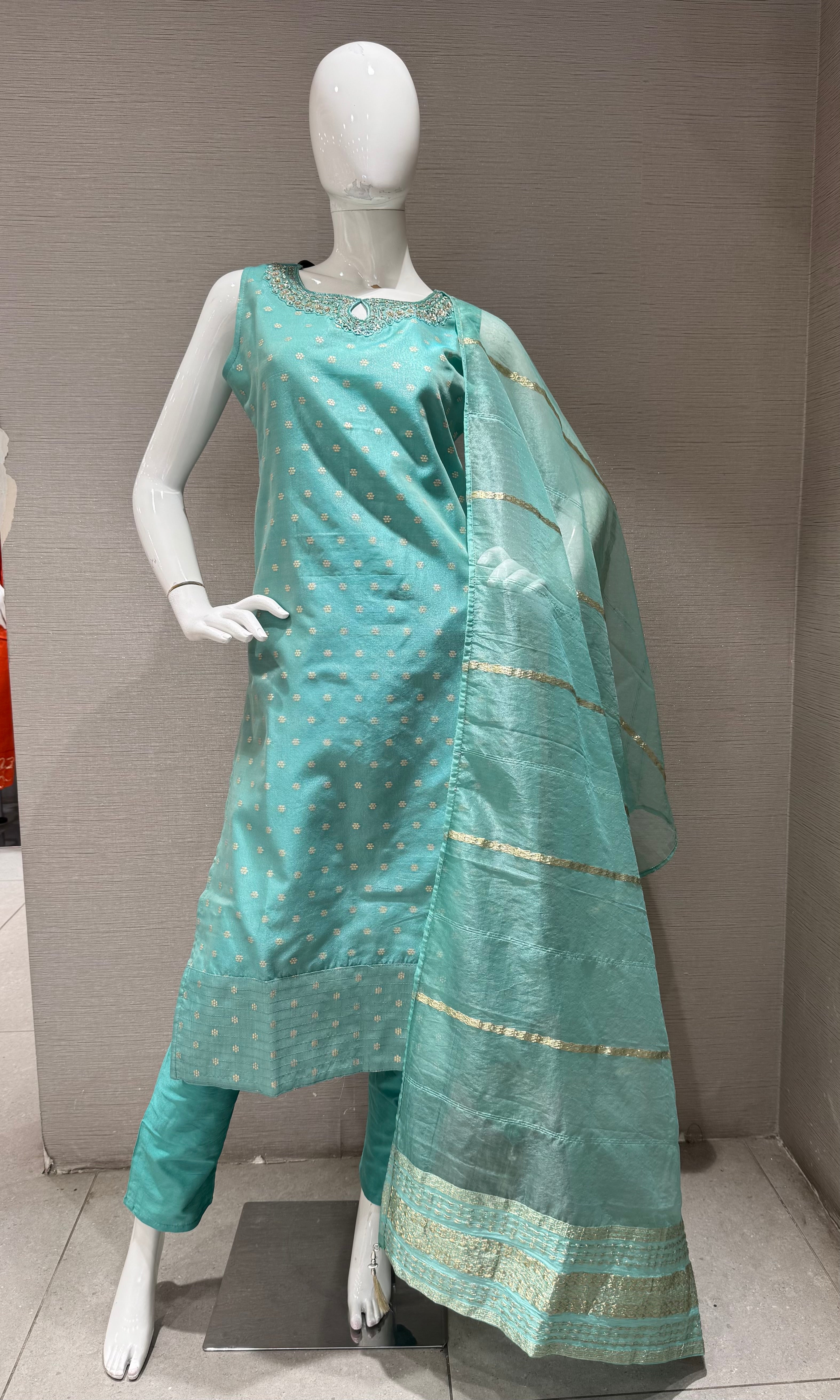 Sea Green Kurta Set with Shimmer Dupatta