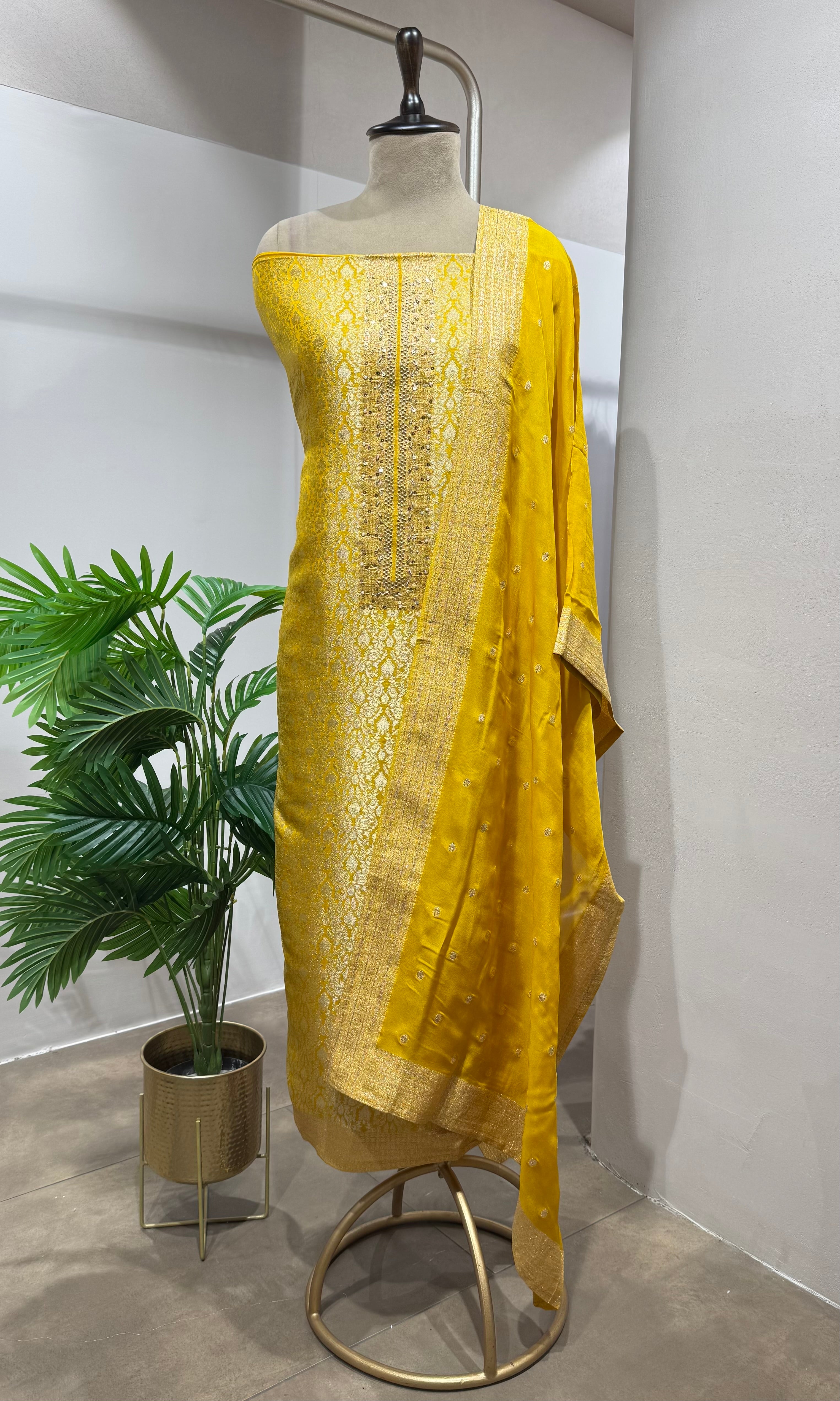 Yellow Georgette Banarasi DRESS MATERIAL