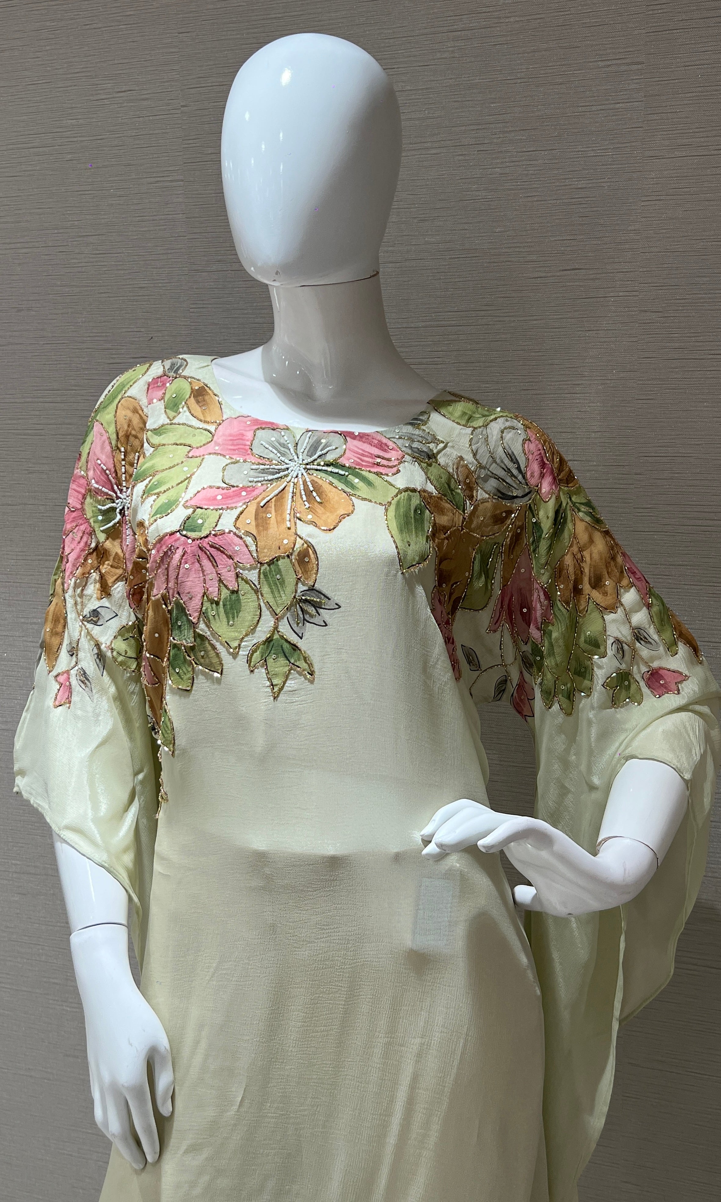 georgette floral printed cream kurta set
