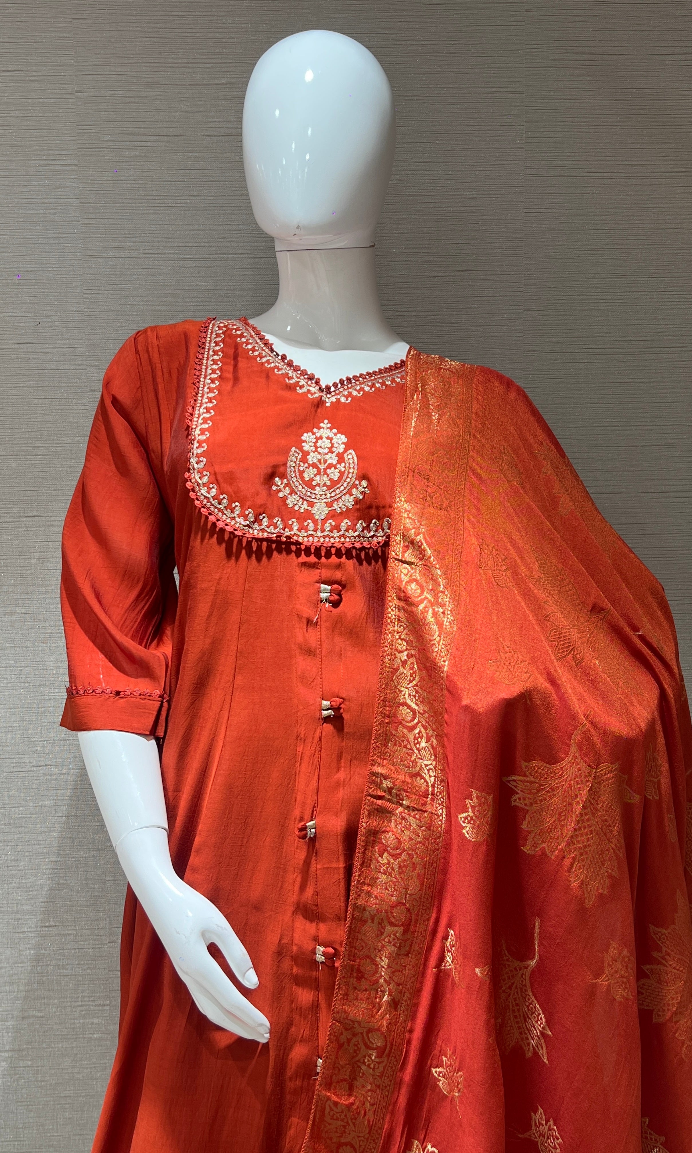 rust orange silk kurta set