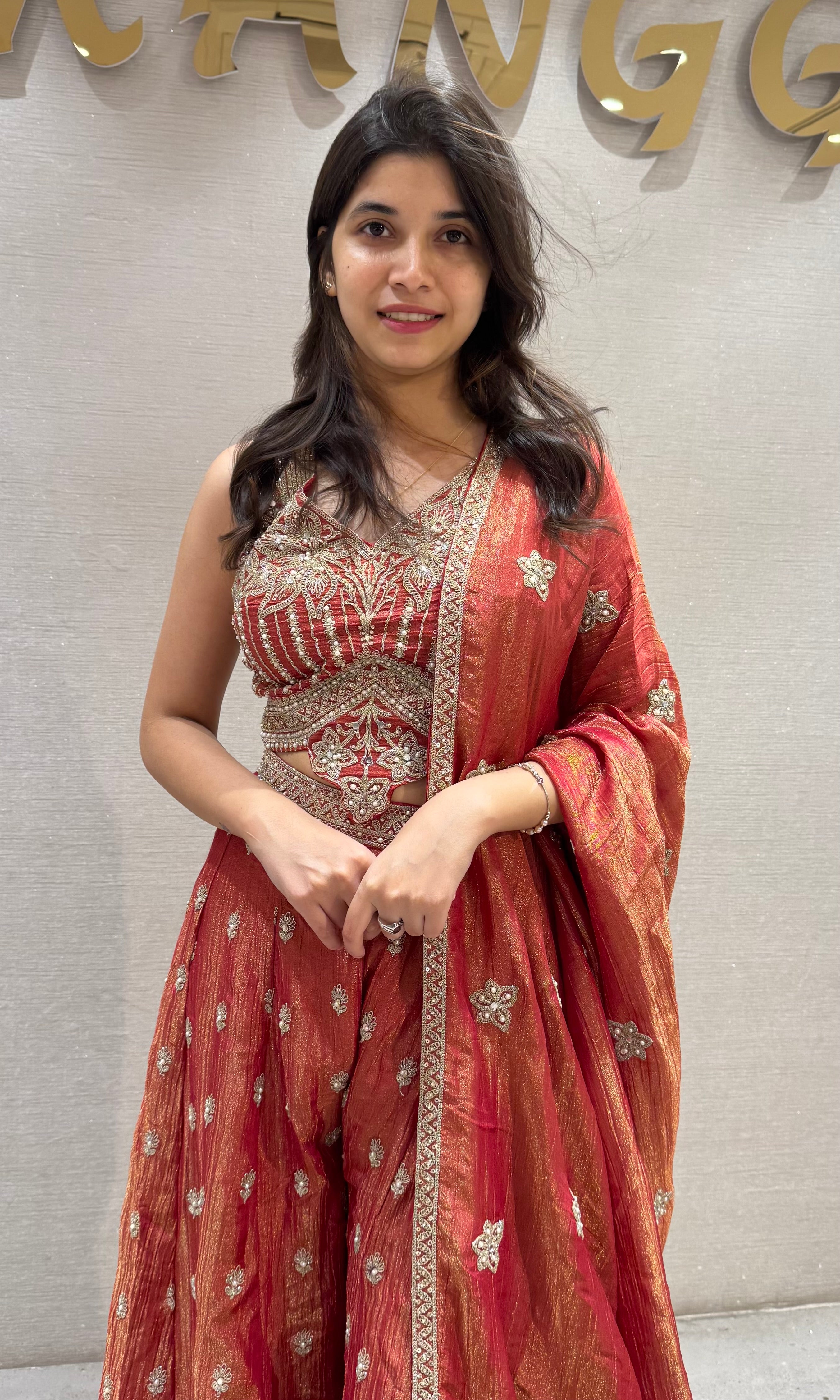 Rust Zari Embroidered Palazzo set