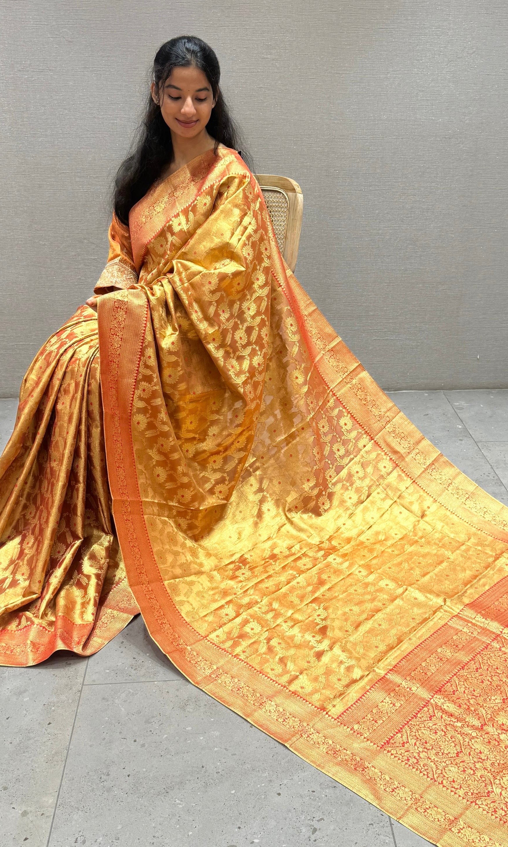 Red saree with ready blouse