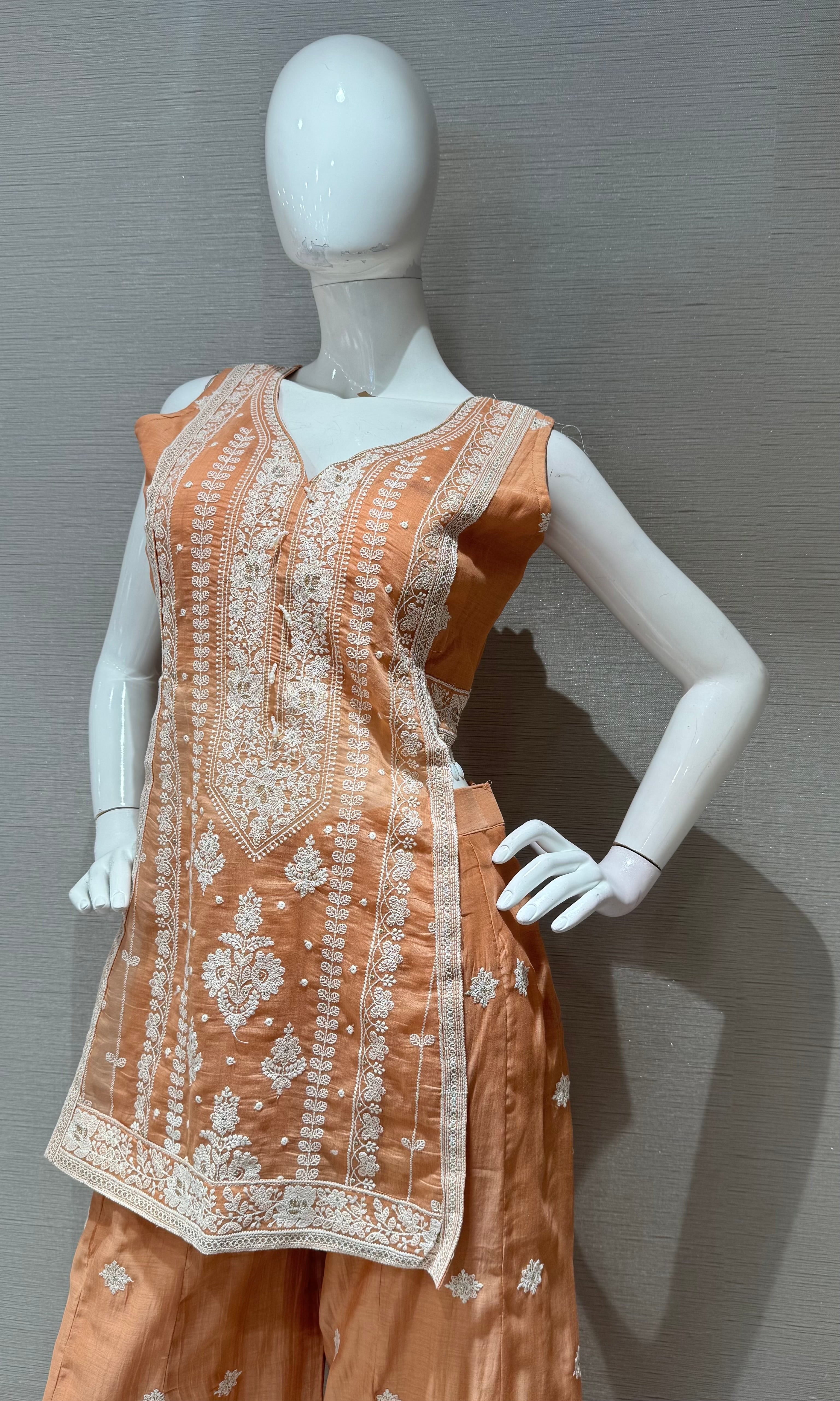Dusty Peach Embroidered Ethnic Palazzoo Set
