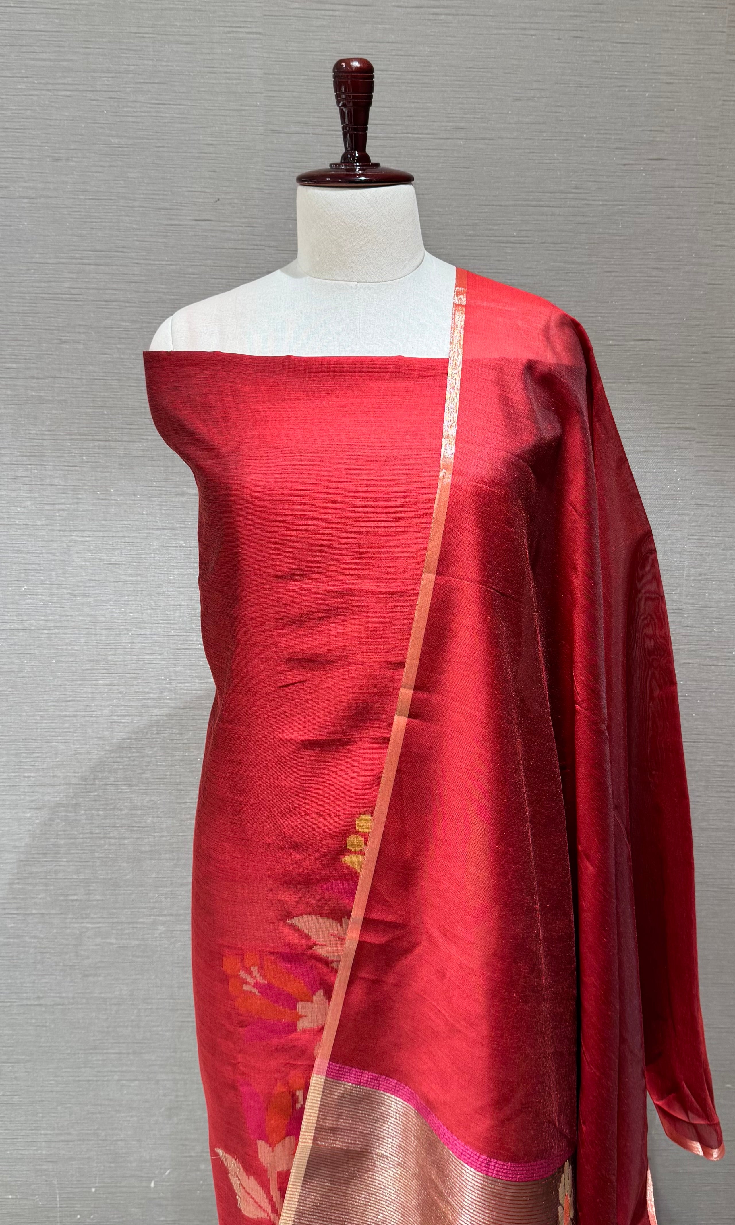 rani pink intricate gold floral brocade Dress material