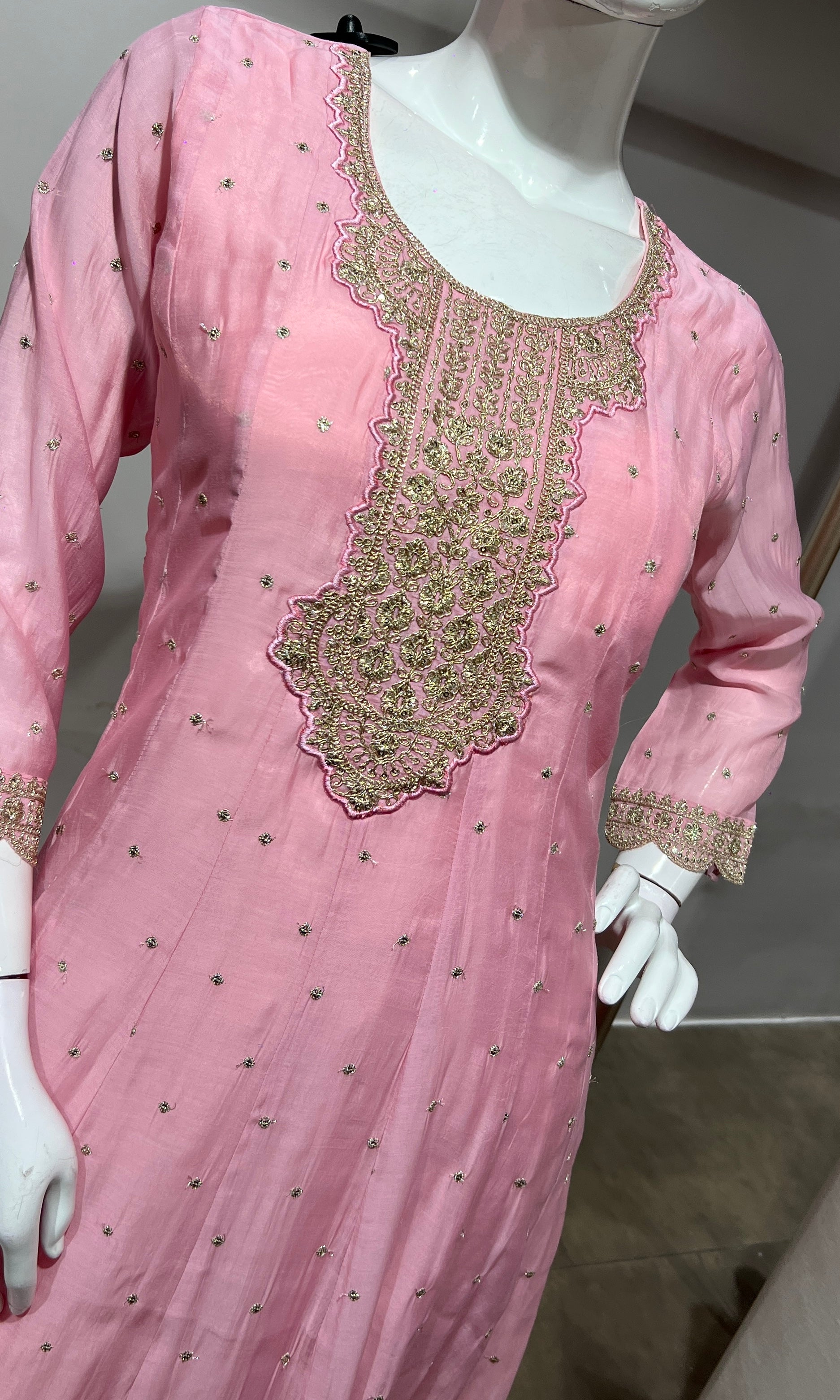 Baby Pink Embroidered Anarkali Suit Set