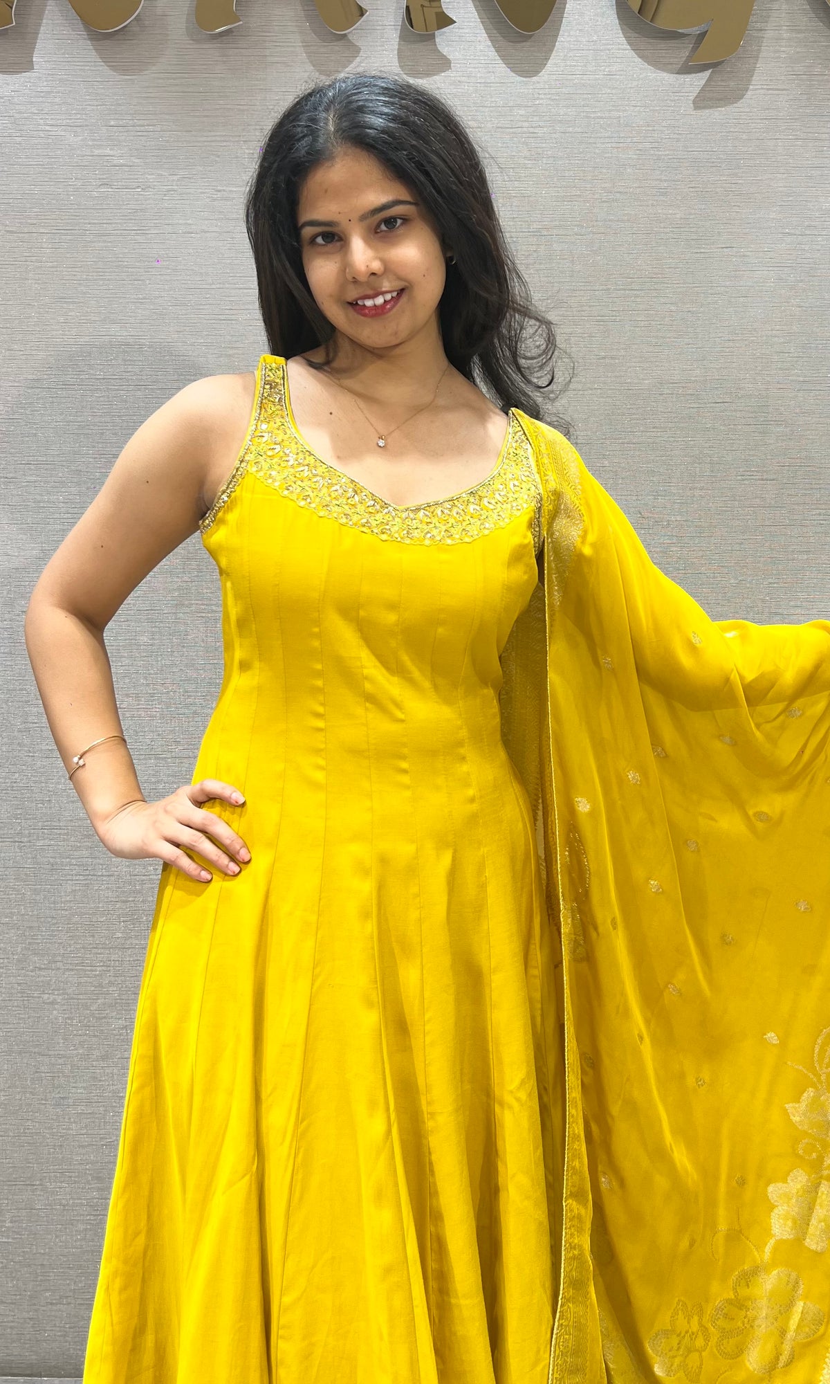 Vibrant Yellow silk Anarkali with Matching Dupatta