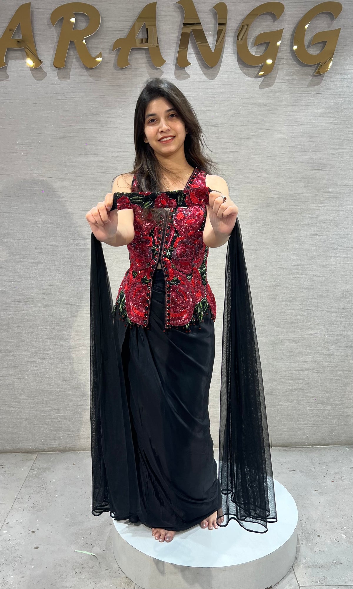 Black & Red Crimson Floral with Dhoti Pants