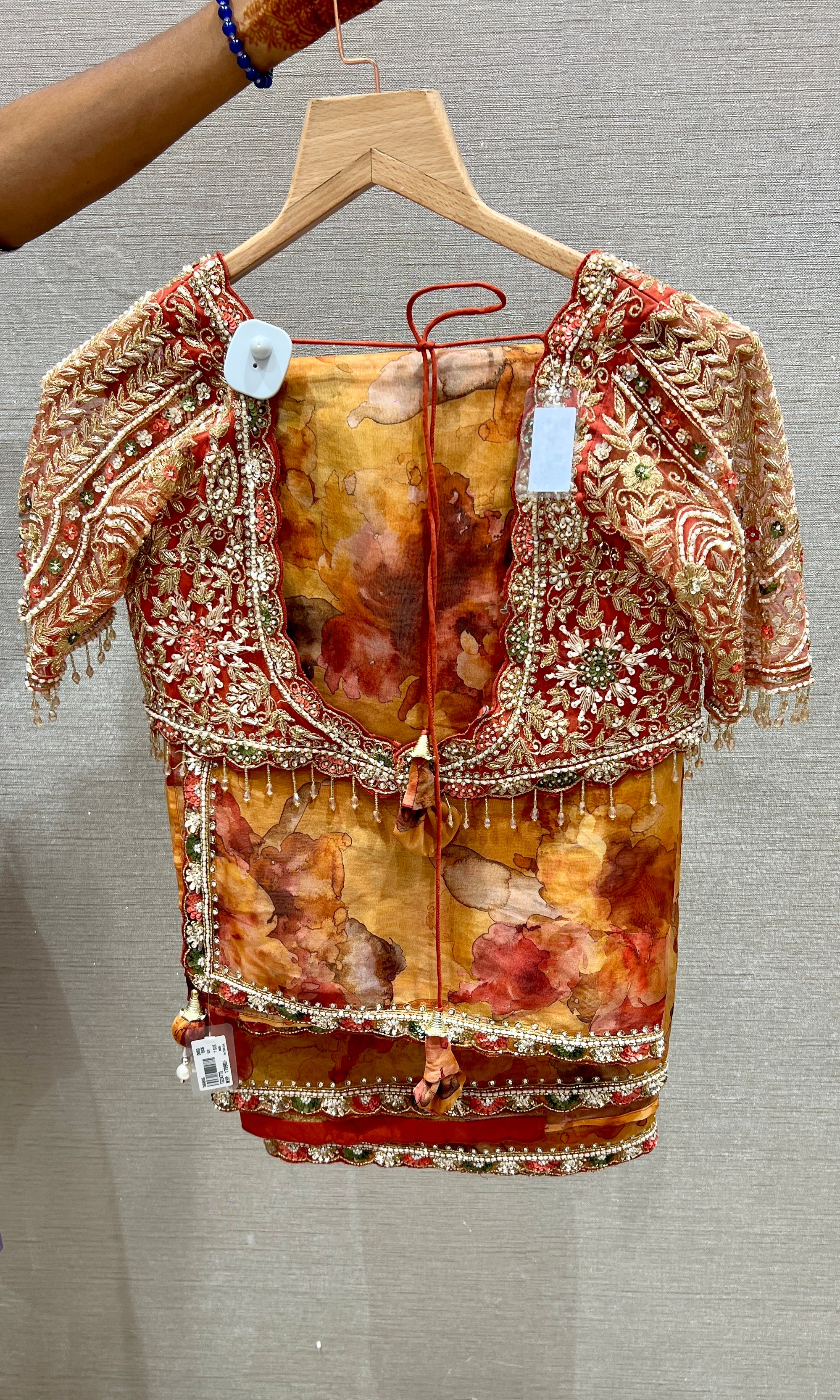 Rust floral saree with ready blouse